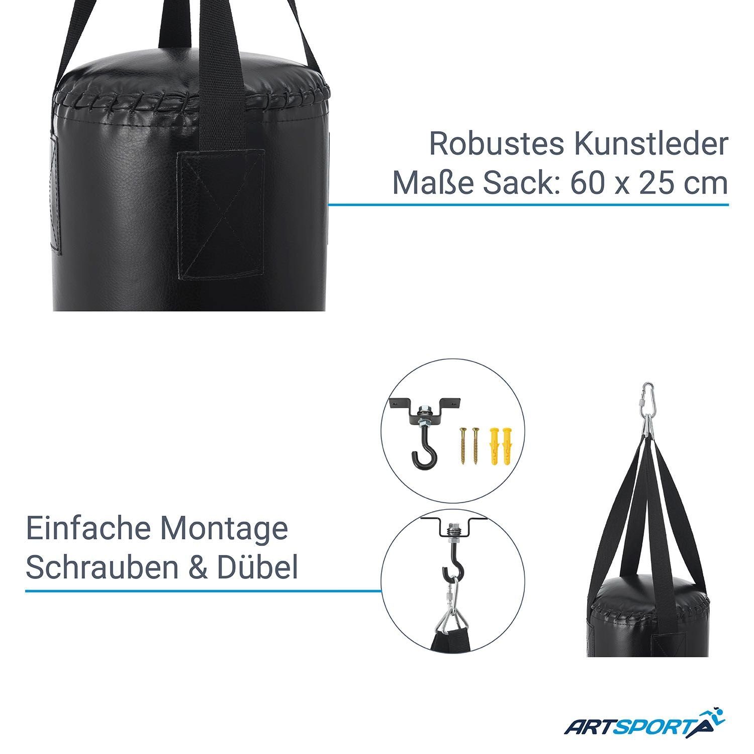 ArtSport Boxsack Boxsack, inkl. hochwertige Boxhandschuhe, pflegeleicht, mit Deckenhalterung