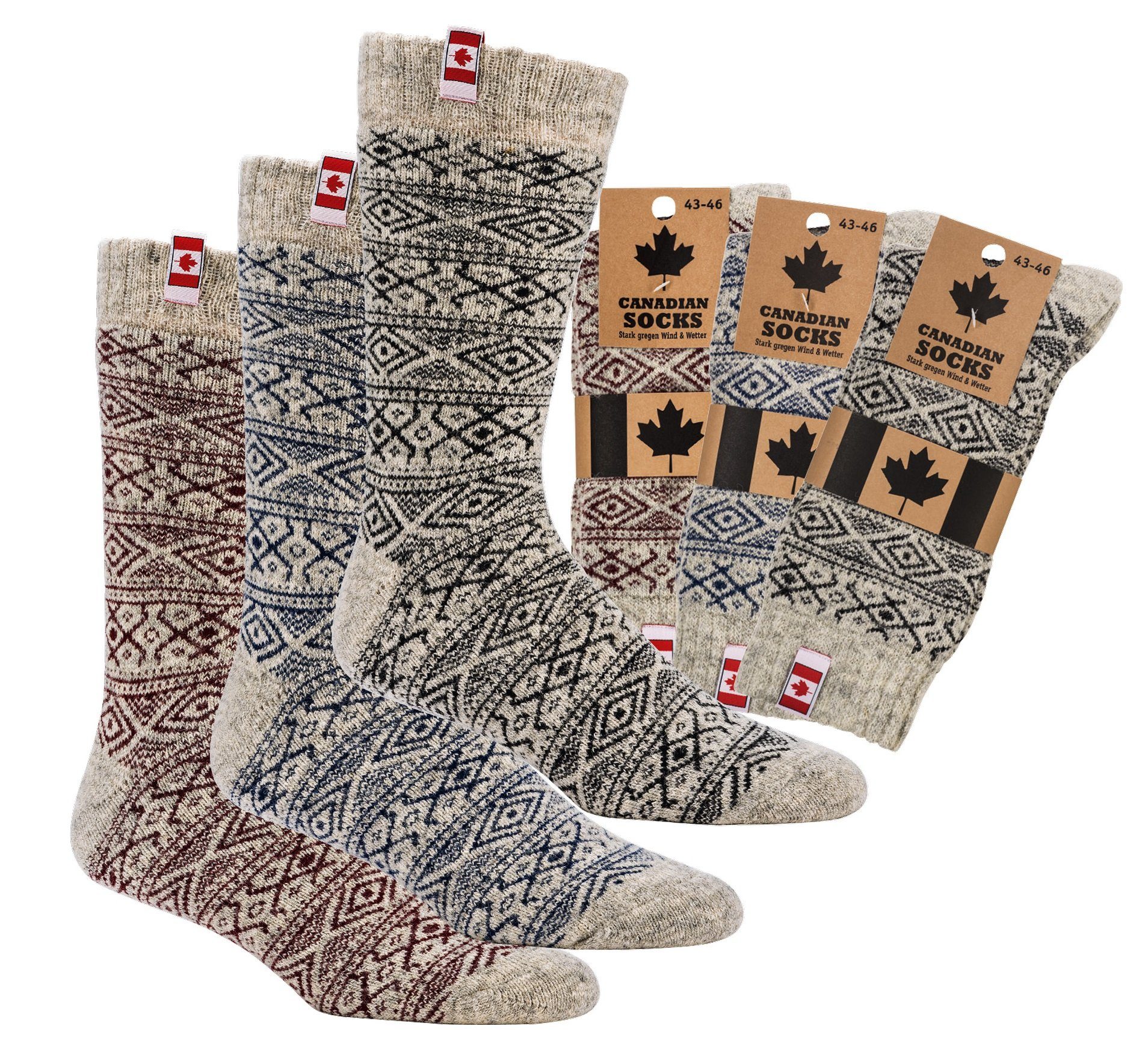 TippTexx 24 Thermosocken 2 Paar Unisex Canadian Socks, THERMO-Wollsocken mit 80% Schafwolle