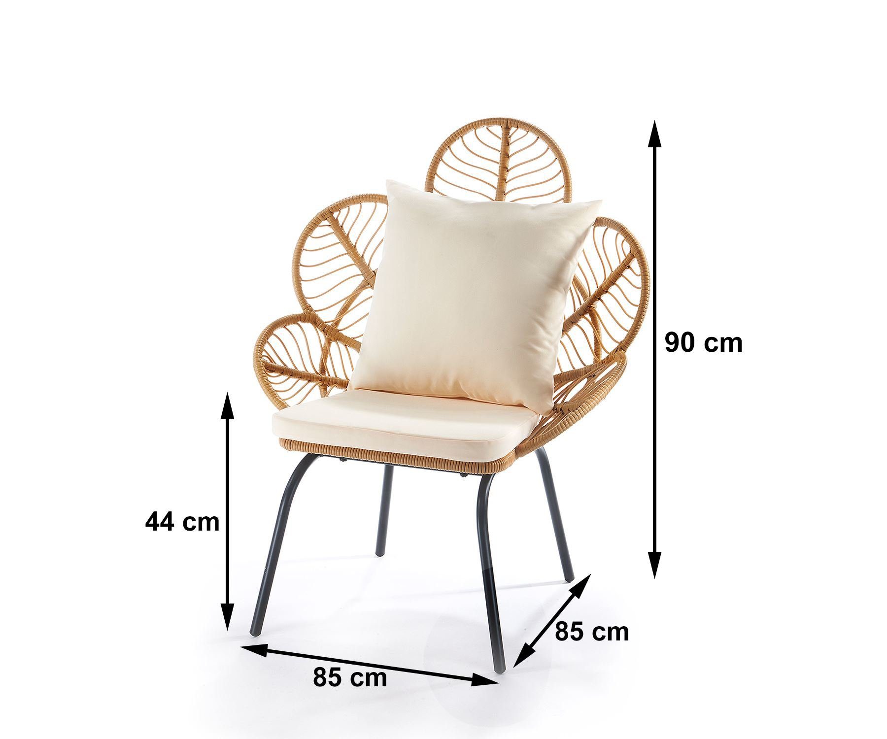 Kobolo 4-Fußstuhl Gartenstuhl BOHEME in Blütenoptik inkl. Kissen braun (aus Polyrattan, 1 St)