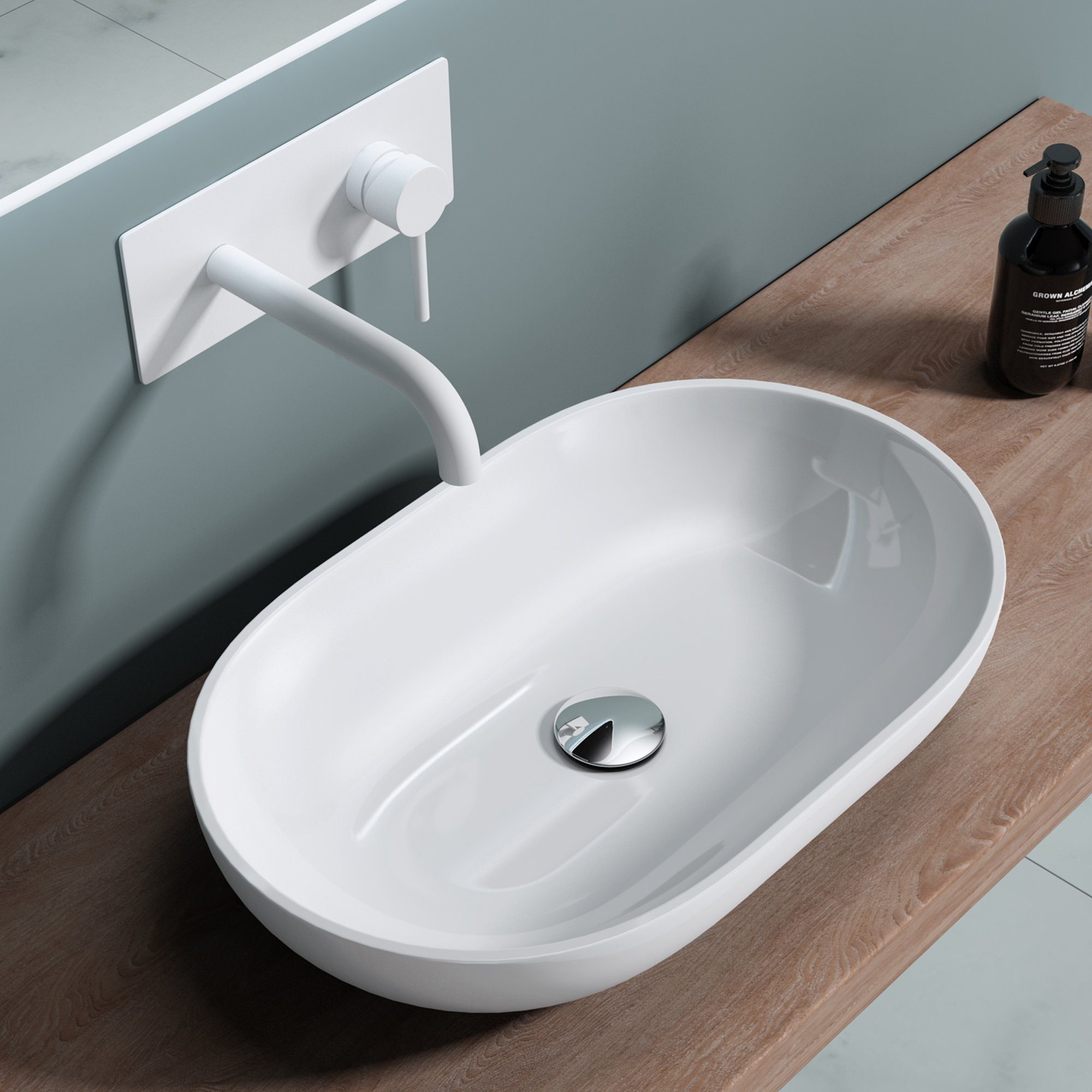 doporro Aufsatzwaschbecken doporro Design Waschbecken Bad 54x34x10cm Waschtisch aus hochwertigem Guss-Marmor DIN-Anschlüsse