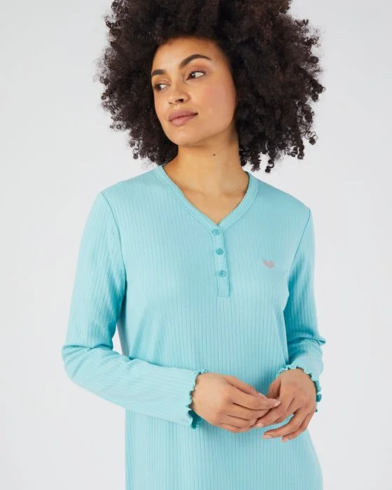 Chemise de nuit maille interlock côtelée douce et souple