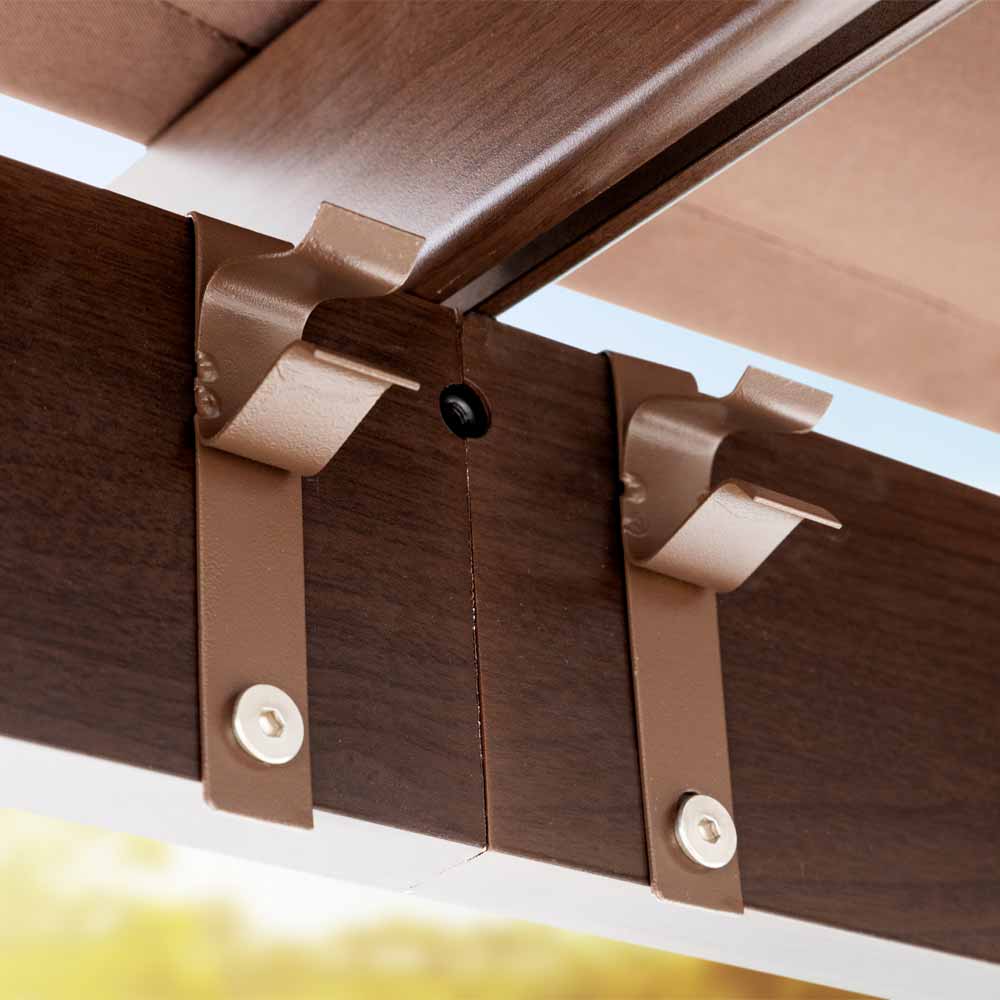 CHILLROI Outdoor Aluminium Pavillon/Pergola 17,67 m² mit verstellbarem Sonnensegel walnuss