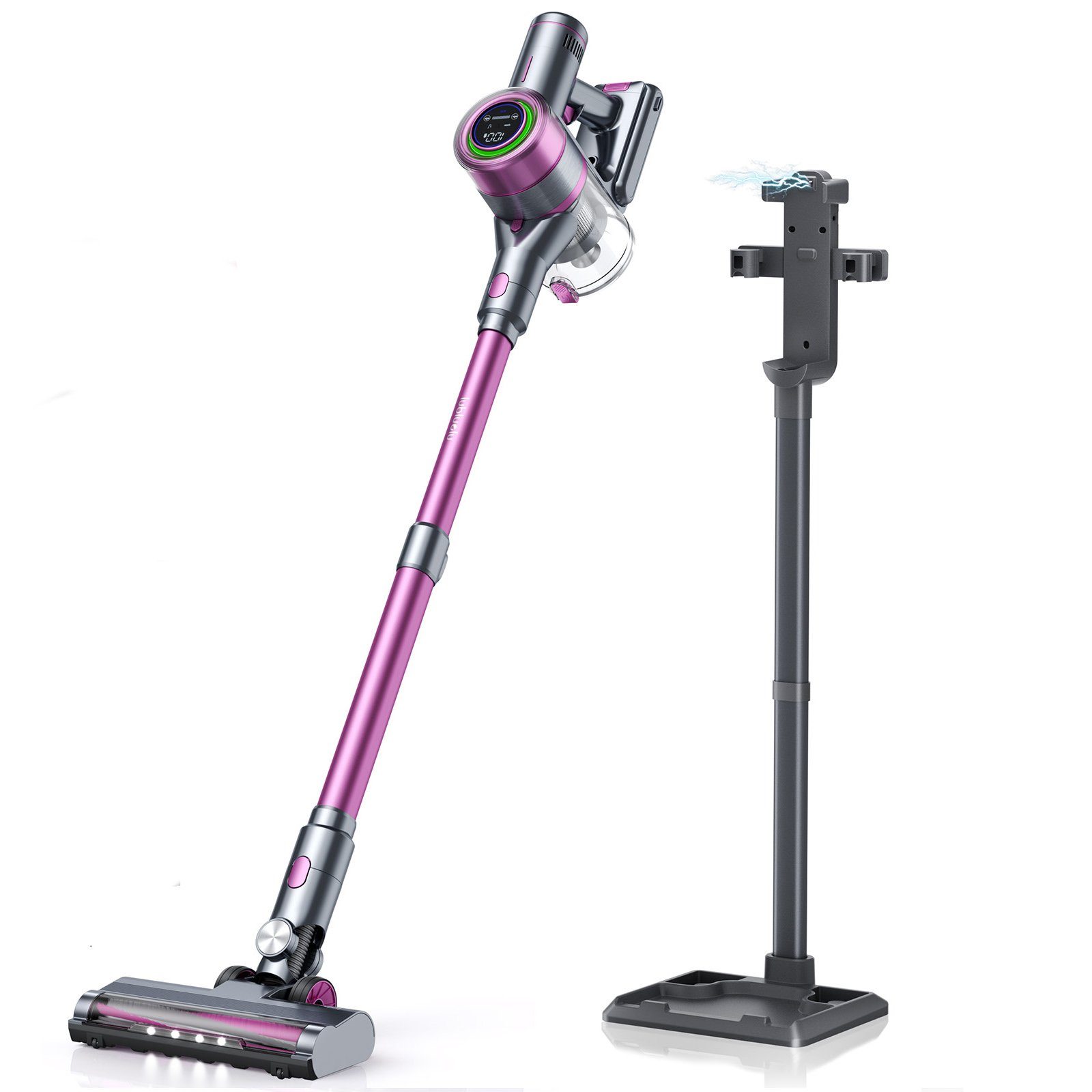 oyajia Akku-Stielstaubsauger Akku Staubsauger mit Smart Touchscreen Automatische Sauganpassung, 250,00 W, beutellos, Mit integrierter Ladestation, 25kPa, 50 Min. Laufzeit