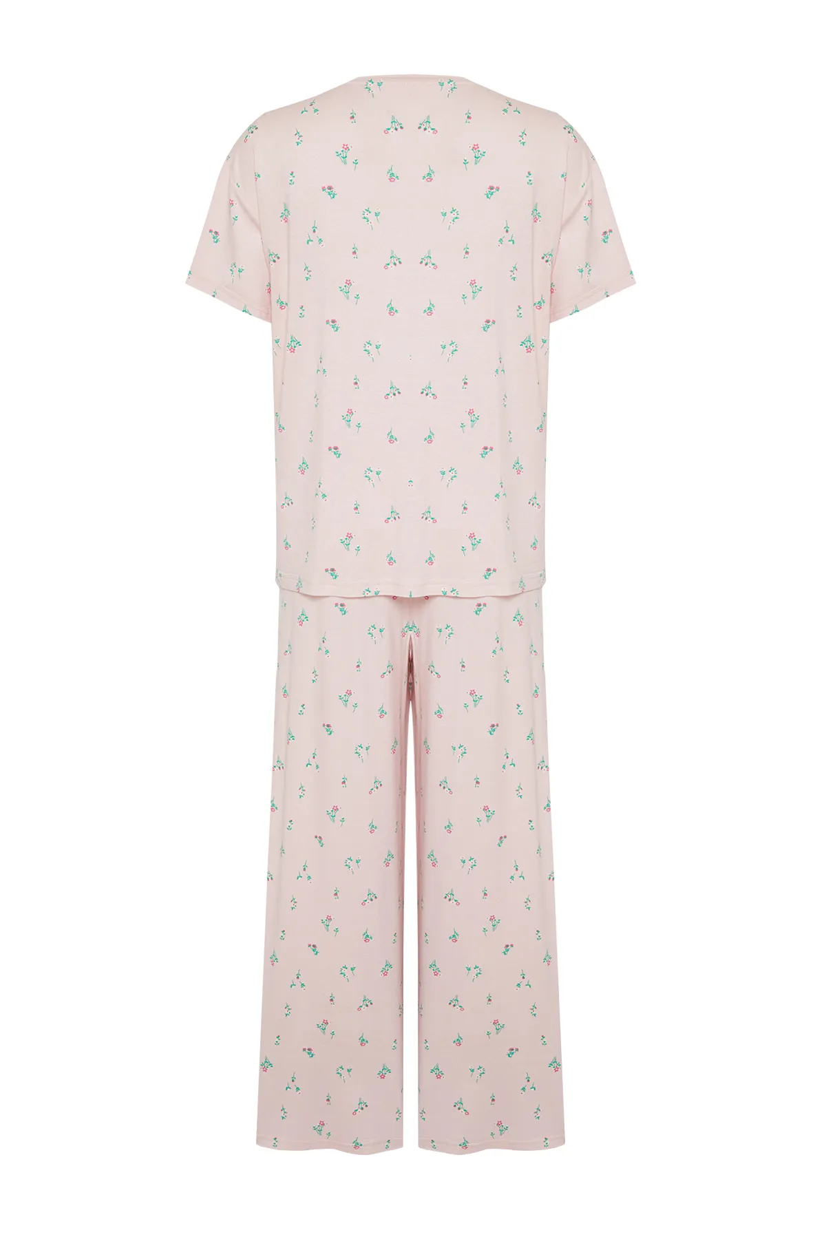Trendyol Collection  Puder-mehrfarbiges Pyjama-Set aus Strick mit Blumenmuster THMSS24PT00231