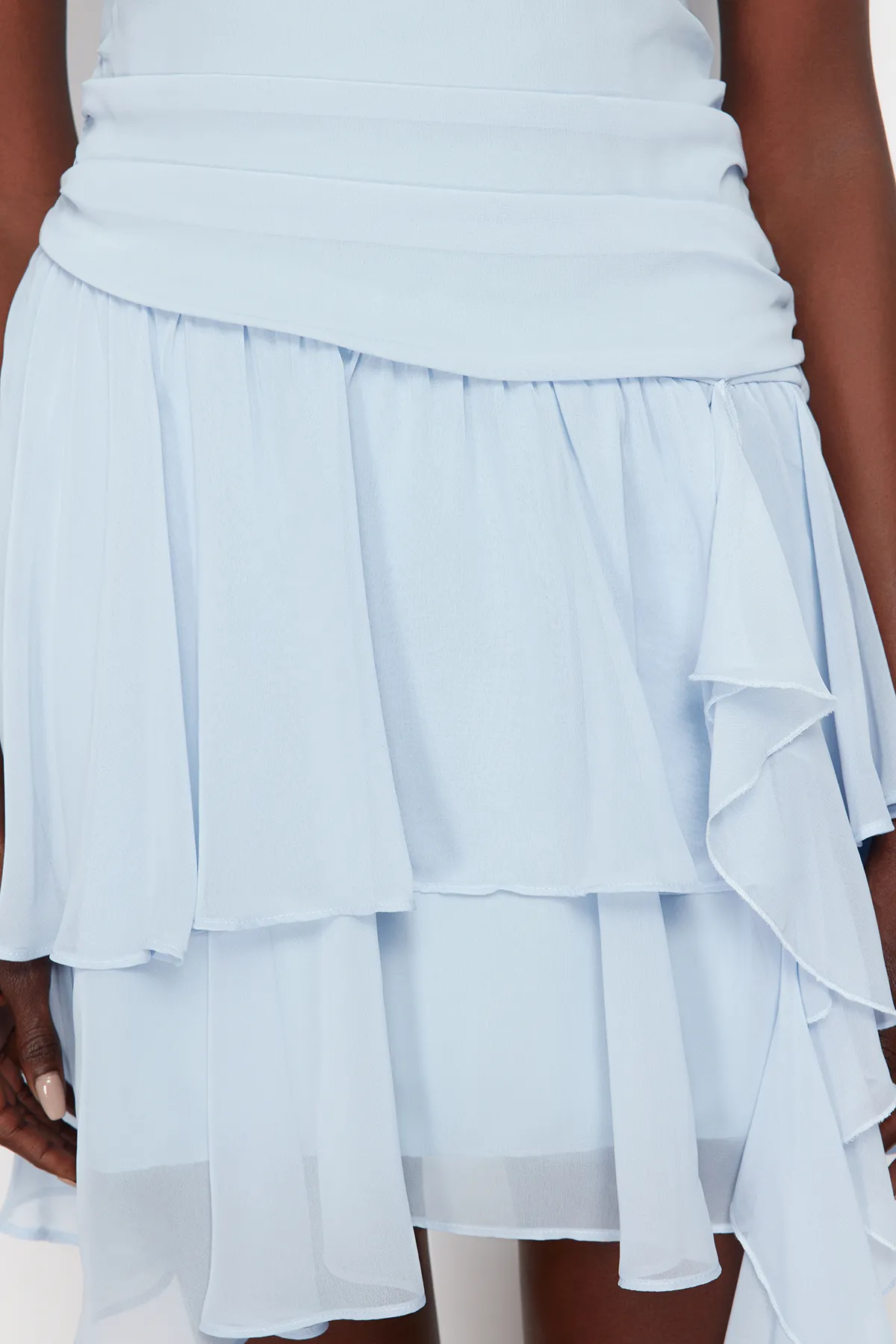 Trendyol Collection  Hellblaues, stilvolles Damenkleid mit Rüschen