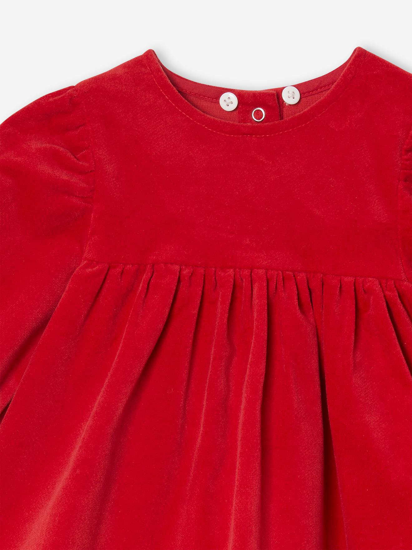 Vertbaudet Baby-Set: Samtkleid & Strumpfhose - rot