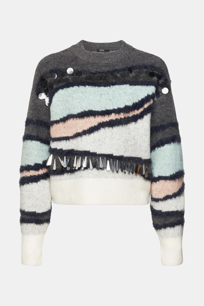 Gemusterter Strickpullover mit Pailletten