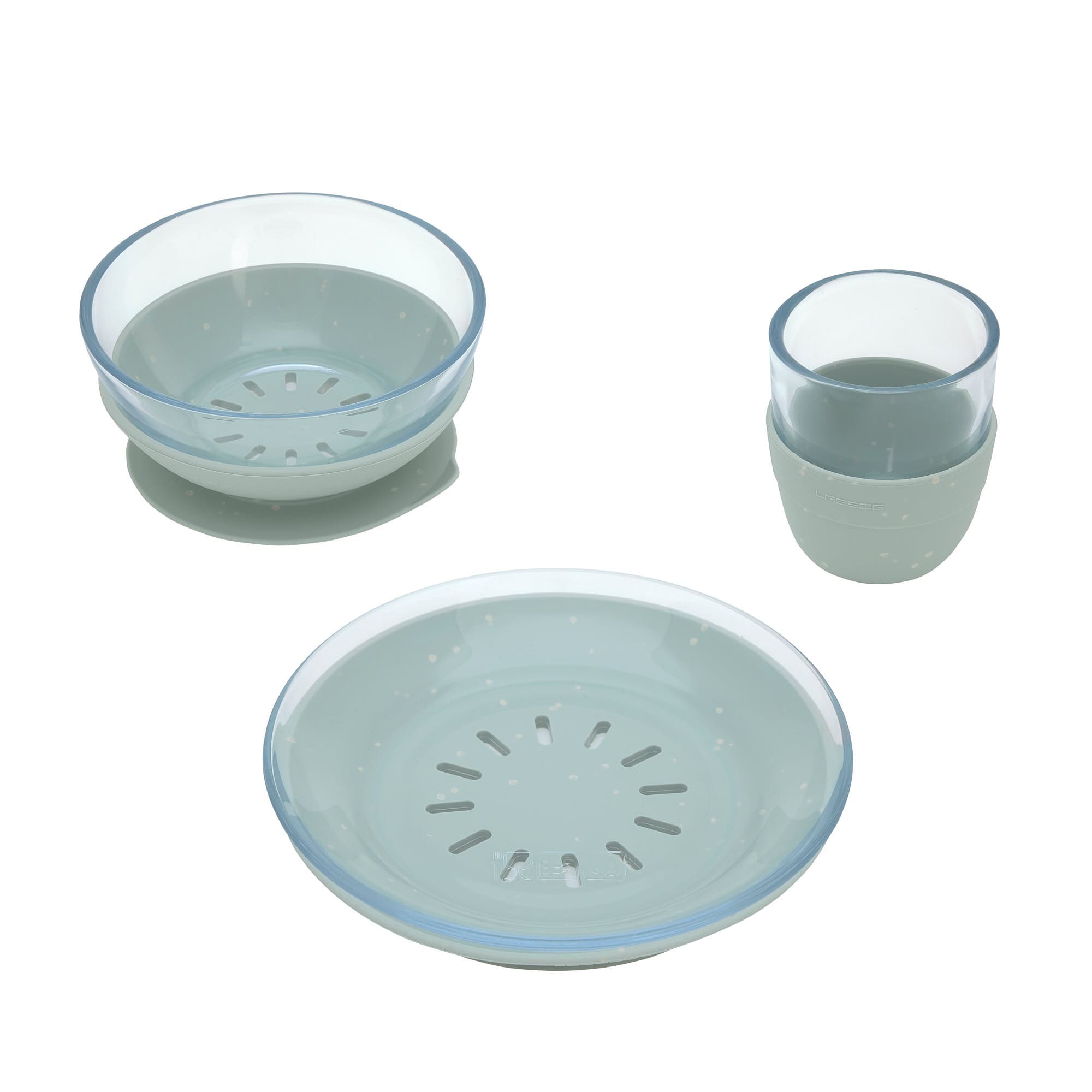 Kindergeschirr Set Glas (Becher Schüssel Teller), Blau