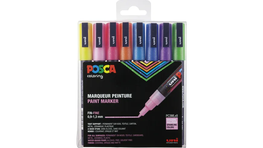 FABER-CASTELL  Marker UNI POSCA PC-3M 8er Set Glitter 24 ml