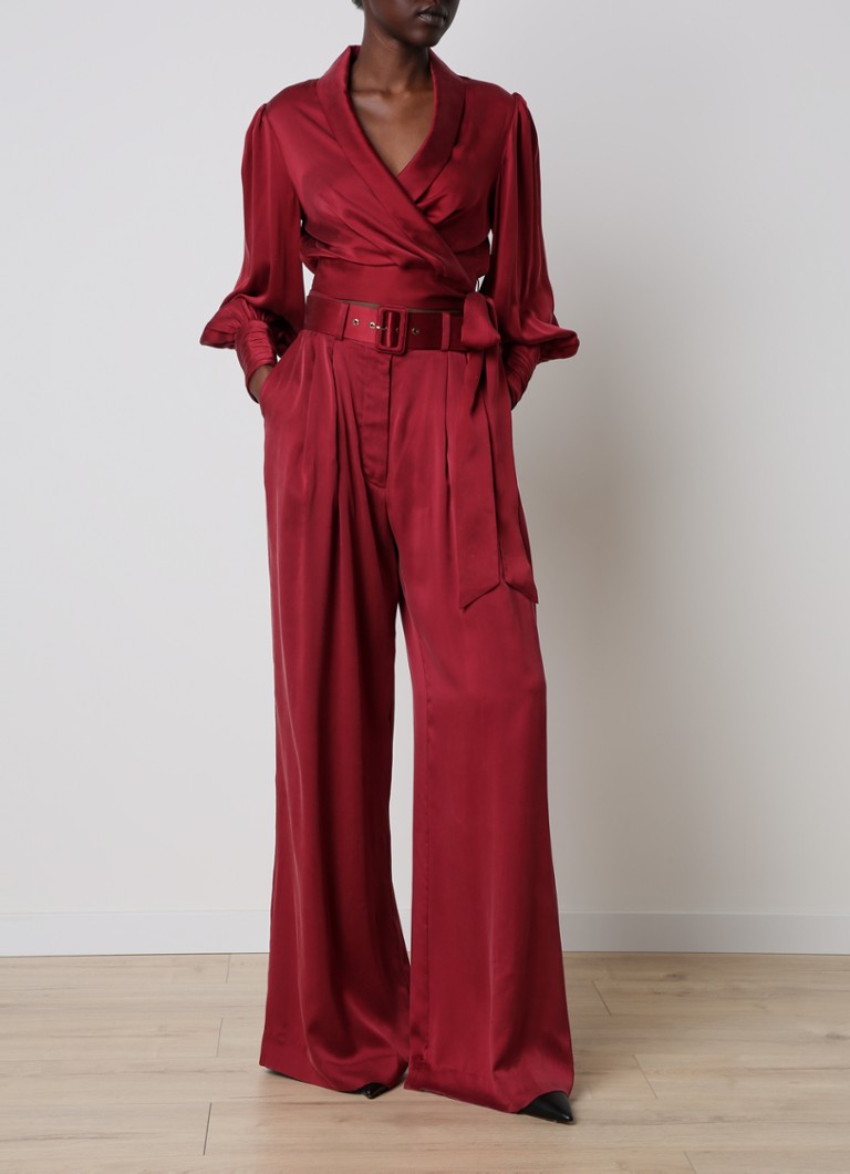 Pantaloni palazzo din mătase cu talie înaltă și croială largă de la Zimmermann, cu curea.
