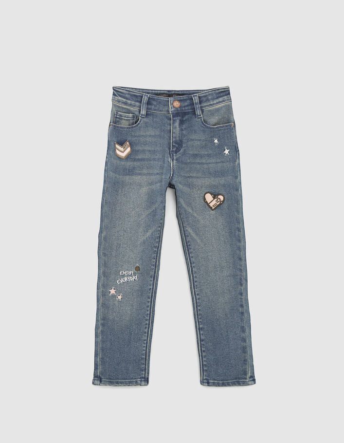 Jean STRAIGHT bleu avec badges fille