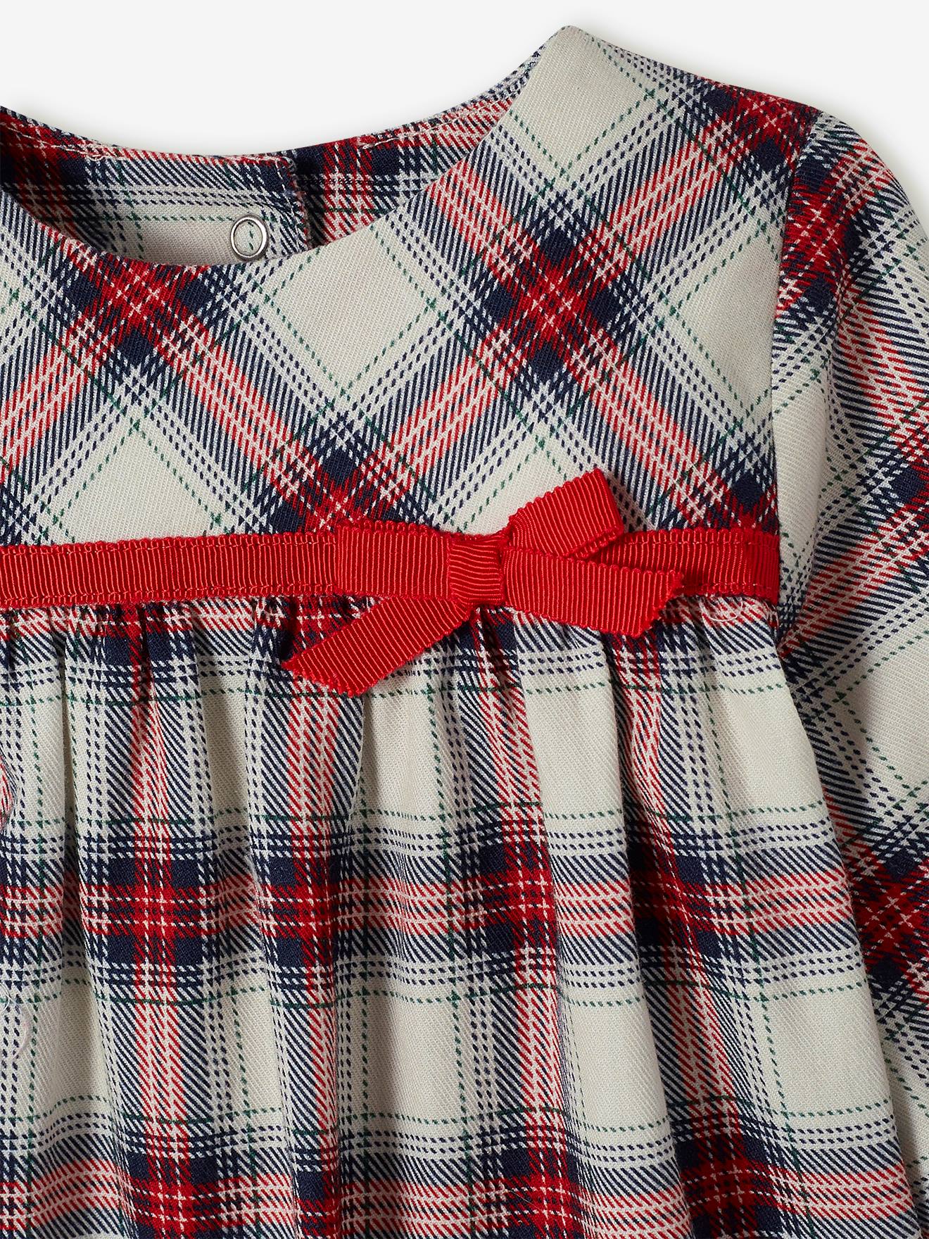 Robe à carreaux bébé et son collant assorti écru