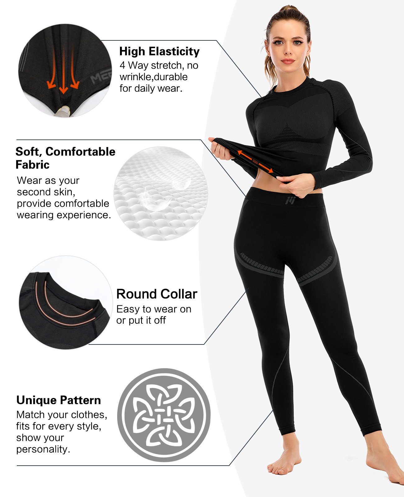 MEETYOO Thermounterhemd Damen Thermounterwäsche Set (Funktionsunterwäsche Skiunterwäsche Set, Lange Unterhosen Kompressionsanzug) Skifahren Lange Thermohemd Unterhose