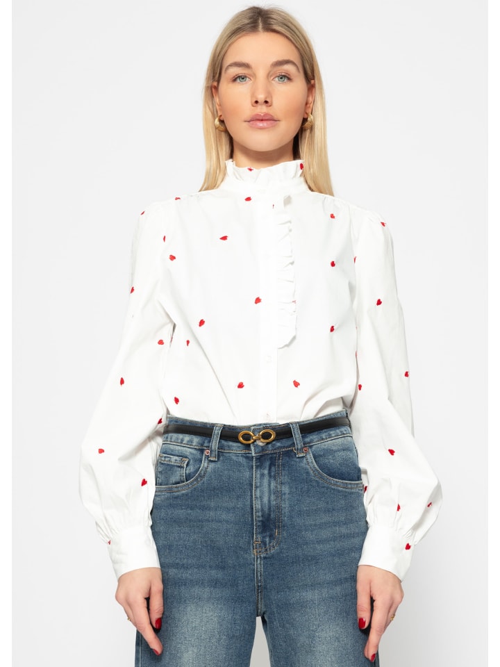 SASSYCLASSY Baumwoll Bluse mit Rüschen in Offwhite günstig kaufen
