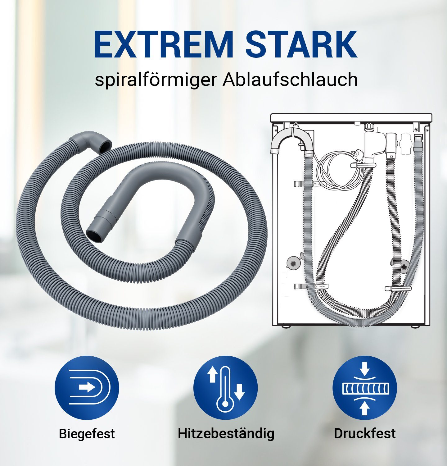VIOKS Ablaufschlauch 22/19mmØ, 1,5 / 2 / 2,5 / 3 / 4 Meter für Waschmaschine Spülmaschine