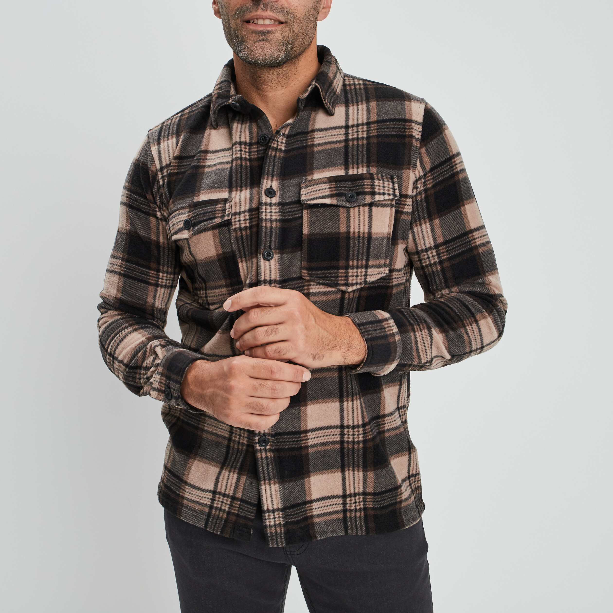 Chemise manches longues taupe homme | La Halle