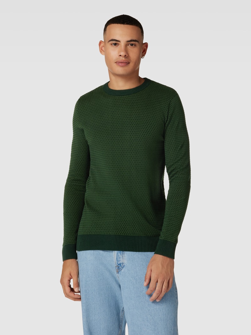 Strickpullover mit Rundhalsausschnitt Modell 'EATLAS' in dunkelgrün