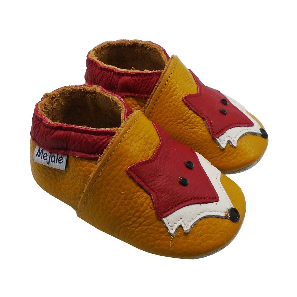 Yalion Weiche Leder Krabbelschuhe Hausschuhe Lederpuschen Fuchs Orange Hausschuh 100% Leder, Rutschfestes
