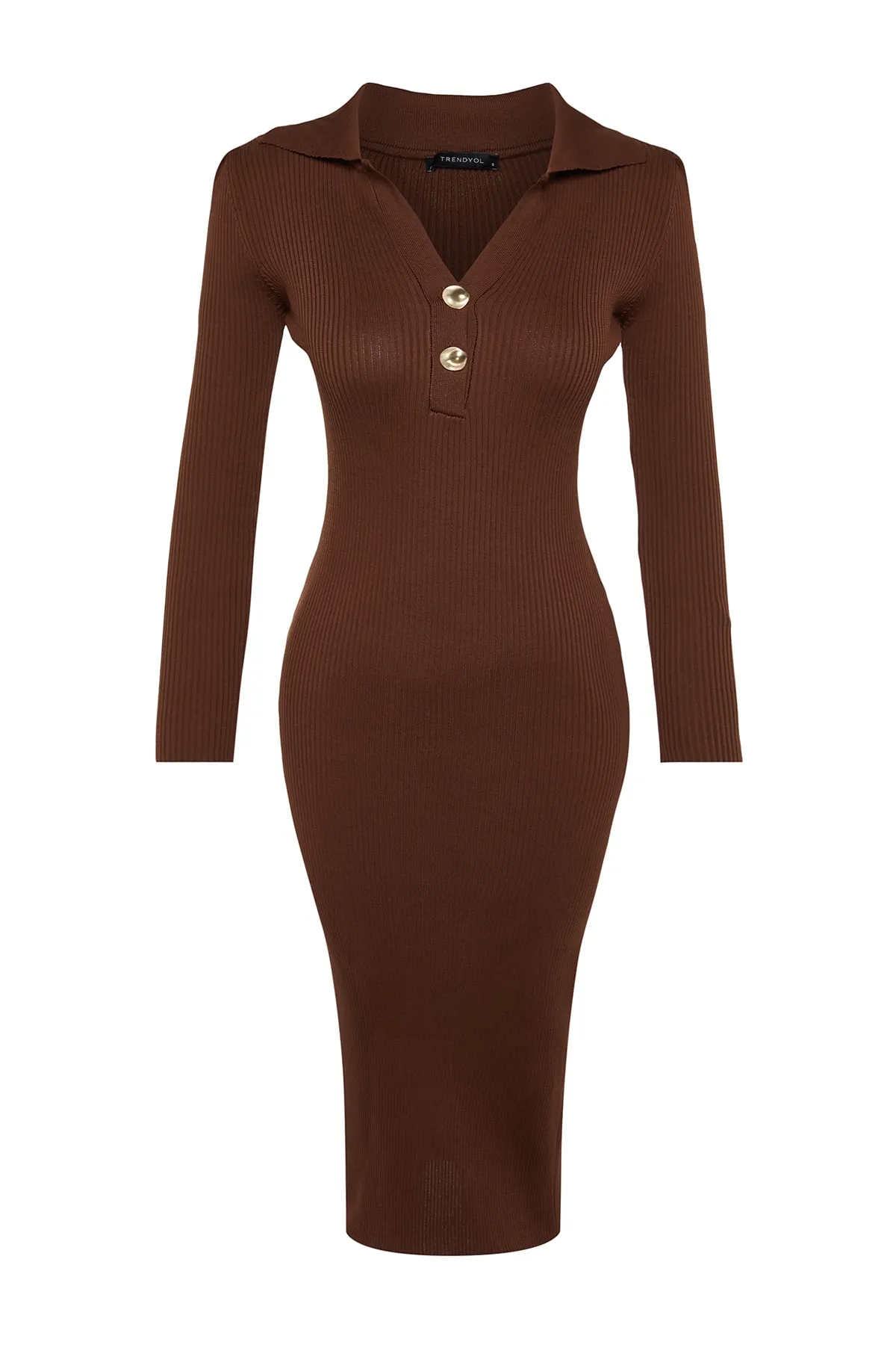 Trendyol Collection  Braunes Midi-Strickkleid mit Rollkragen TWOAW24EL00030