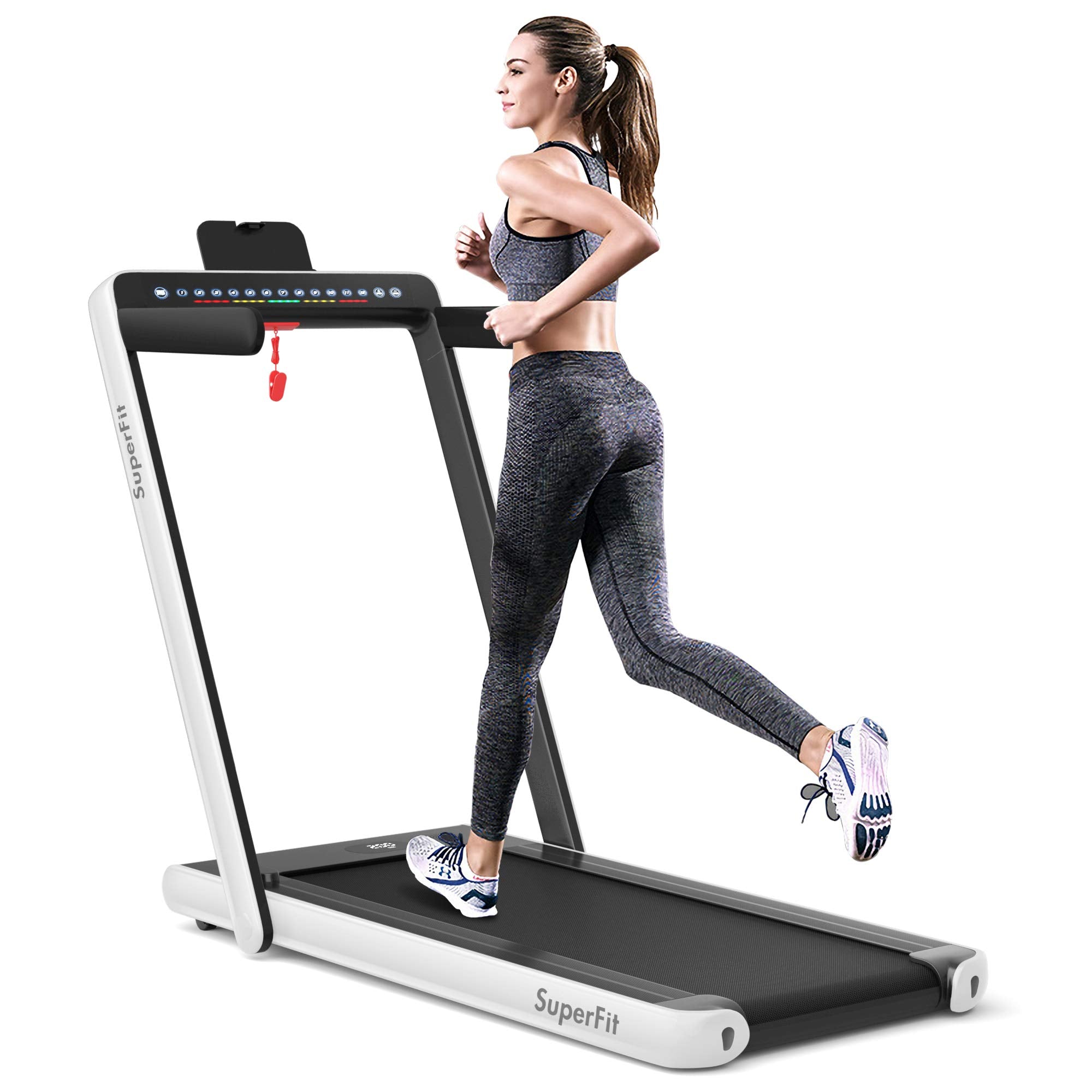 2 in 1 Folding Treadmill with Dual Display, 2.25HP Superfit Under Desk Electric Pad