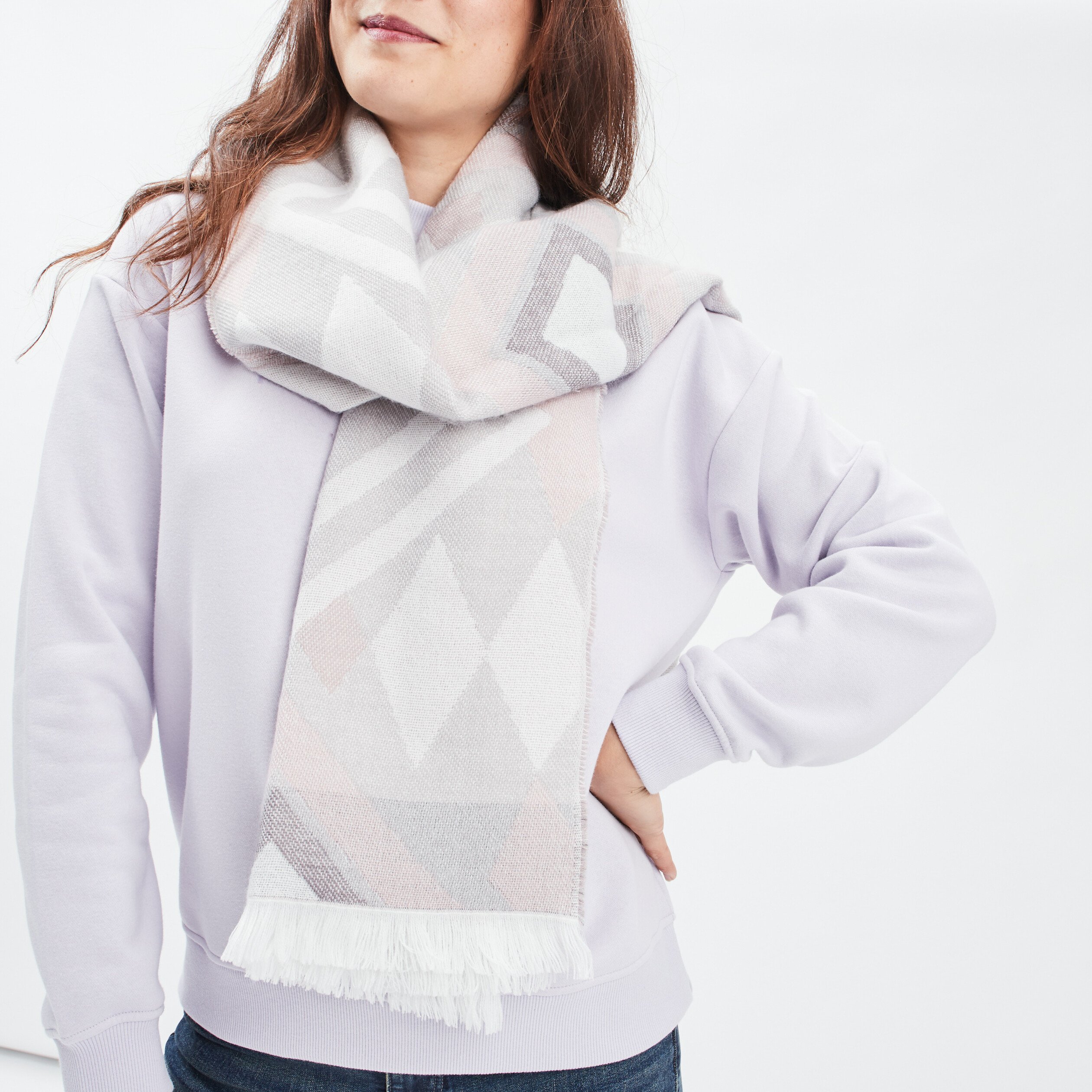 Écharpe à franges avec motifs rose clair femme | La Halle