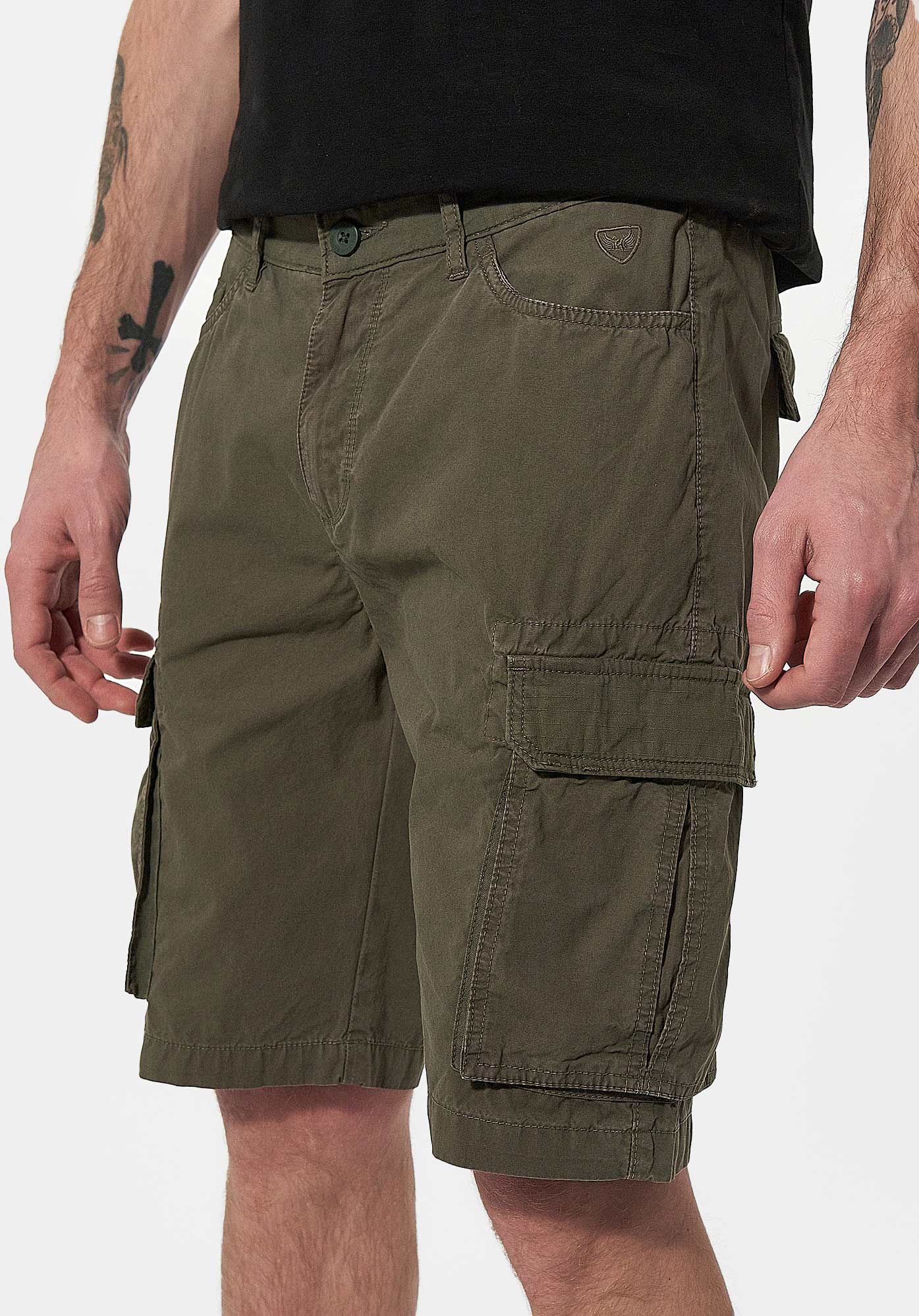 NIMES  Bermuda cargo kaki Homme en 100% coton