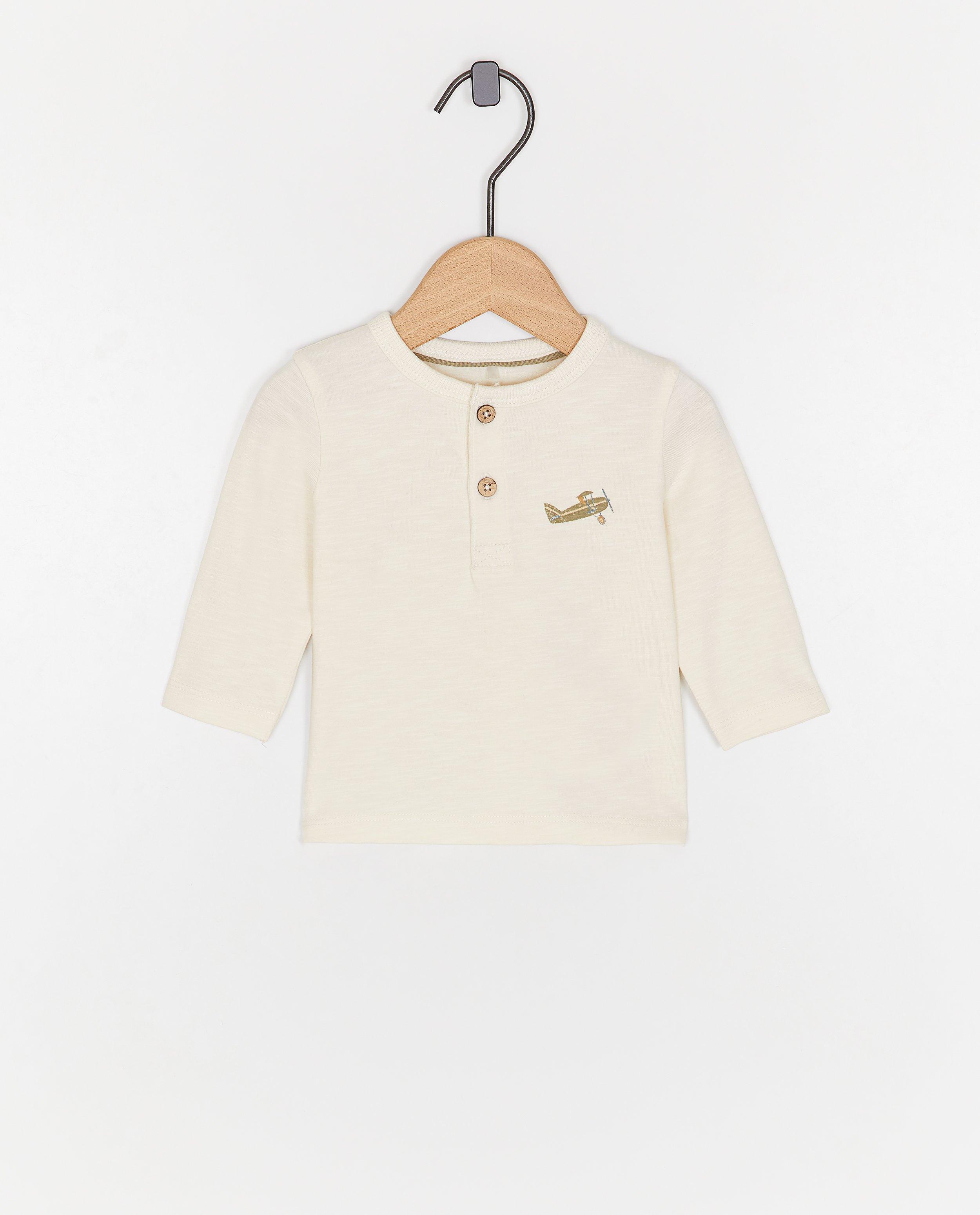 Tricou cu mânecă lungă pentru nou-născuți 50-68, cu imprimeu de avion mic, alb