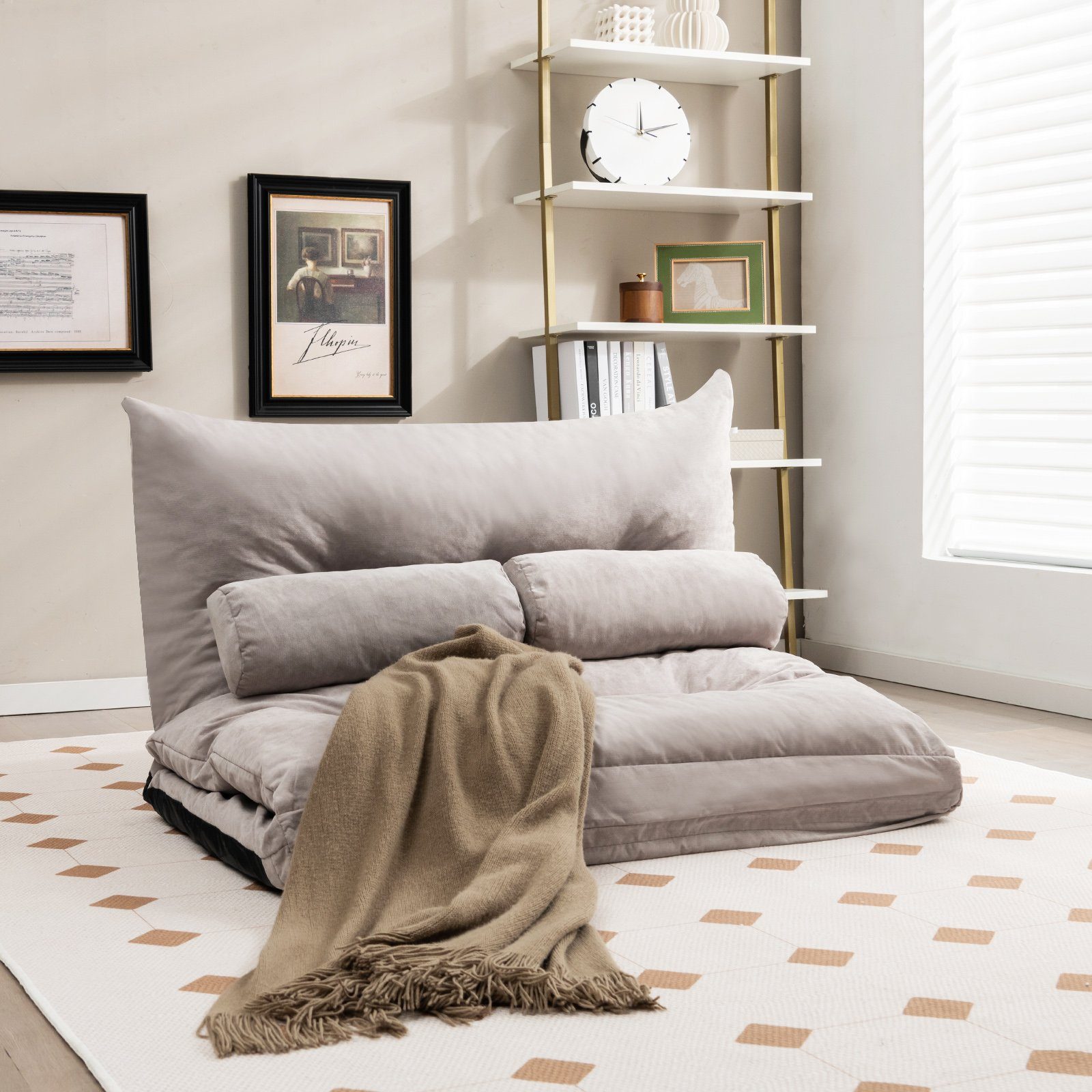 COSTWAY Sofa Bodensofa, verstellbare Rückenlehne, 3in1 Schlafsofa mit Kissen