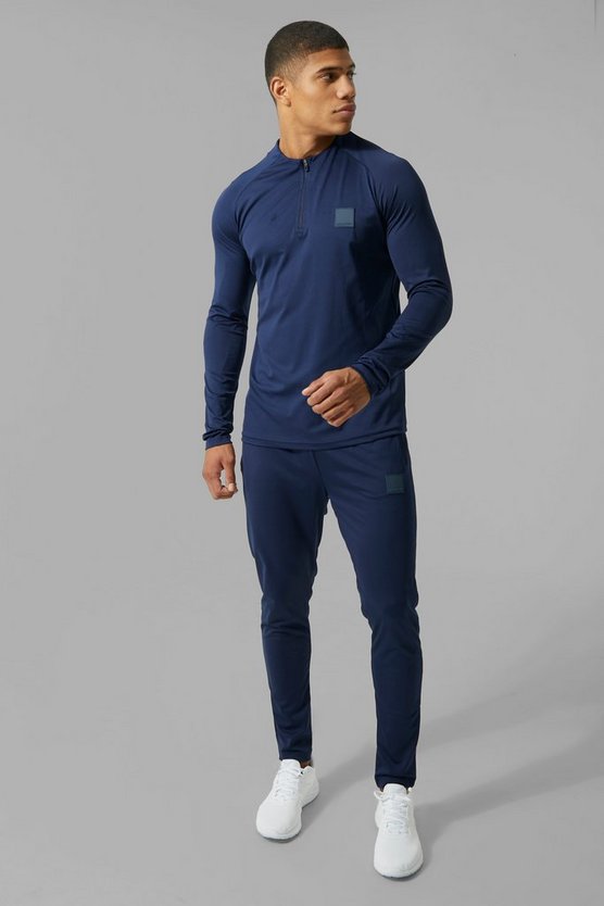 Man Active Skinny Rundhals-Trainingsanzug mit 1/4 Reißverschluss