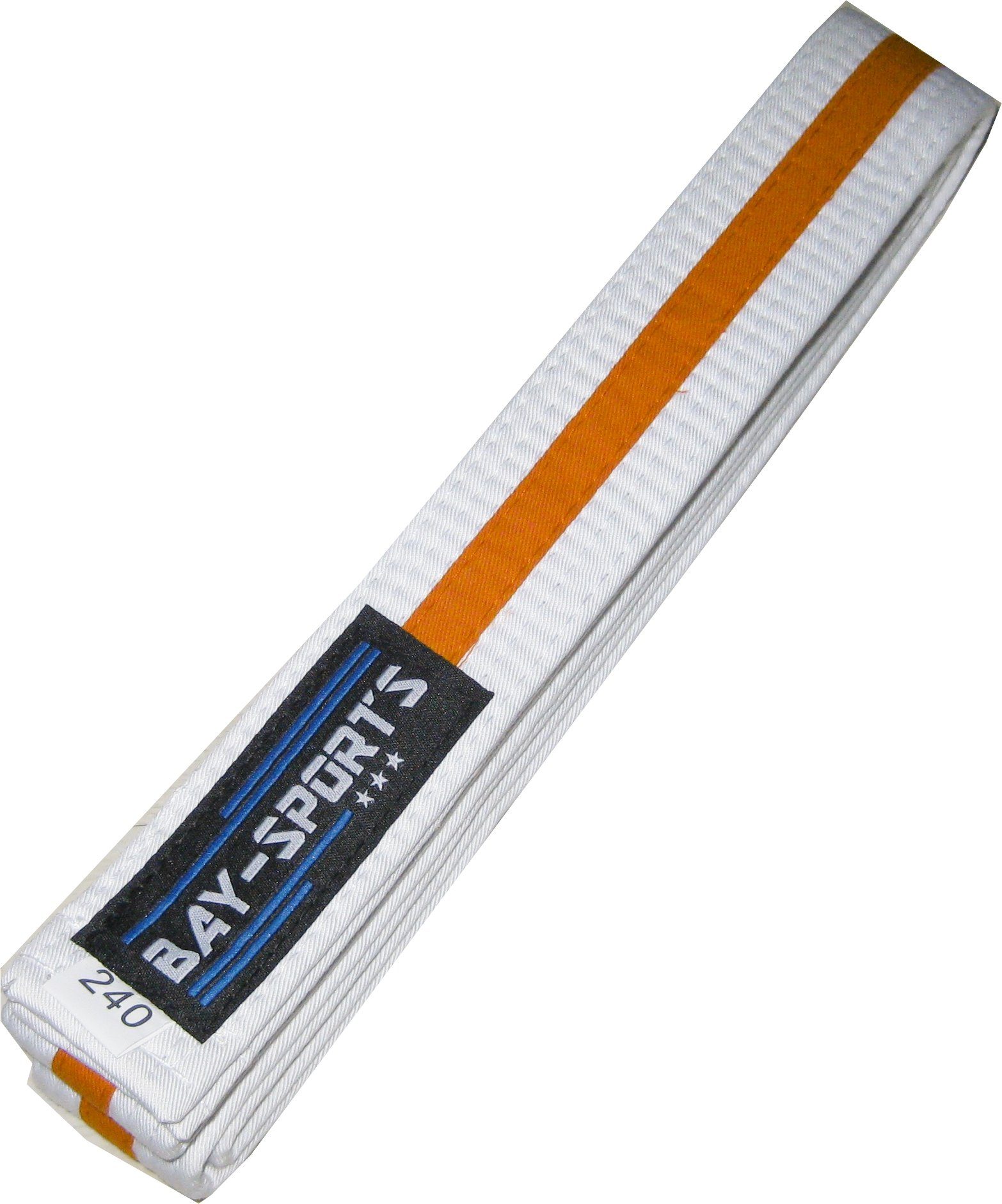 BAY-Sports Karateanzug Budogürtel weiß/orange/weiß mit Mittelstreifen, Zweifarbig, Mehrfarbig, Karategürtel Kampfsportgürtel (Standard, Traditionell), Judogürtel, Taekwondogürtel, Länge 160 cm - 350 cm