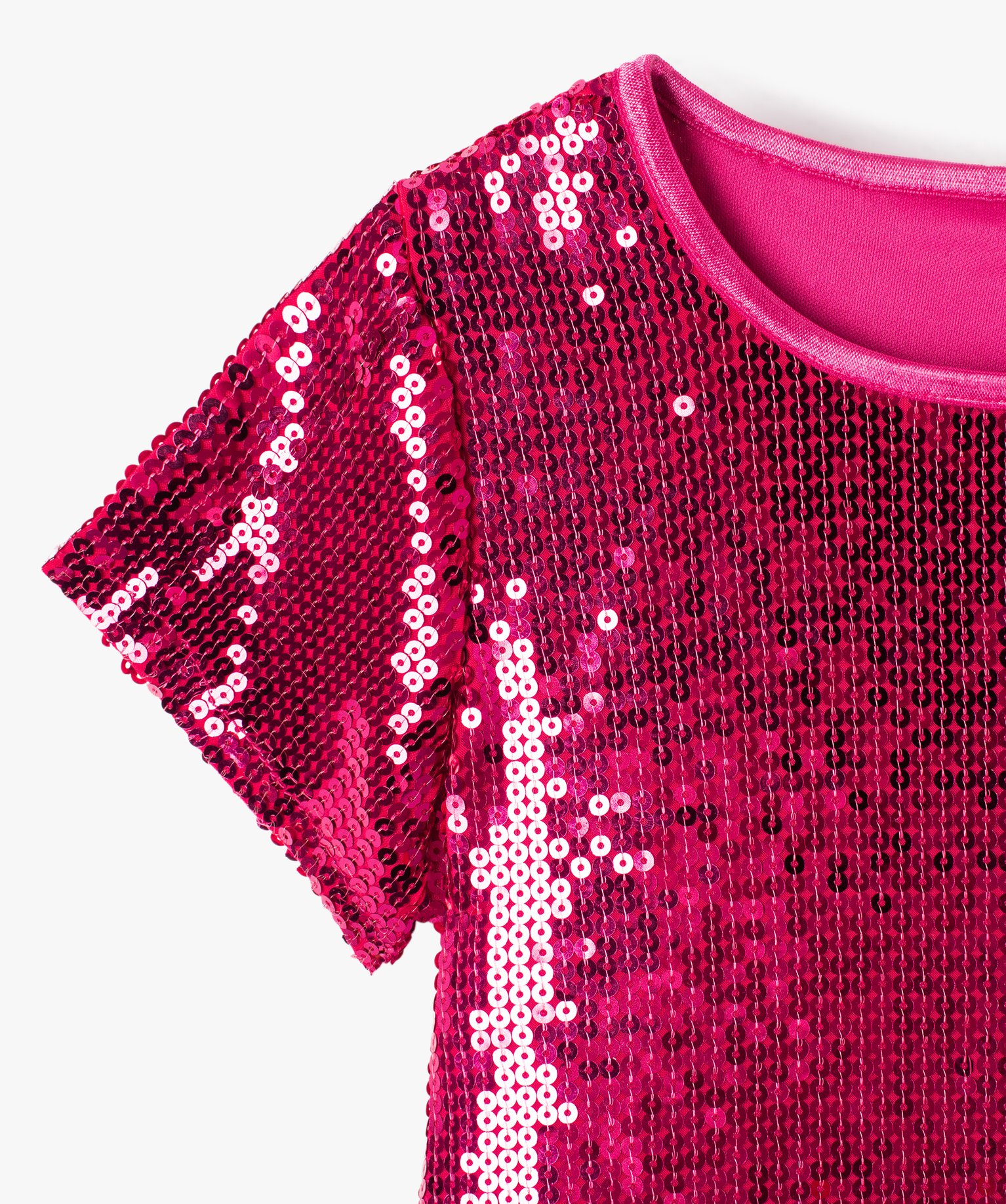Robe fille à manches courtes avec sequins brodés rose | GEMO