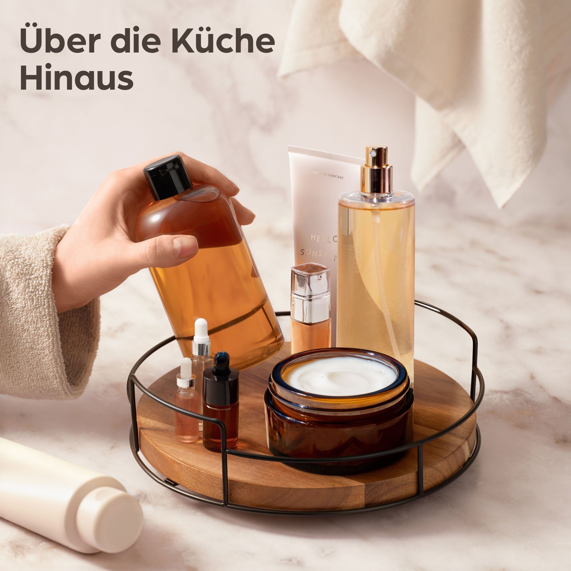 Praknu Gewürzkarussell Drehteller Organizer aus Holz Küche, Lazy Susan Tablett Servierteller, (1-tlg), Servierplatten 360° Drehbar - Rutschfest - Ø 23 cm - FSC Akazienholz