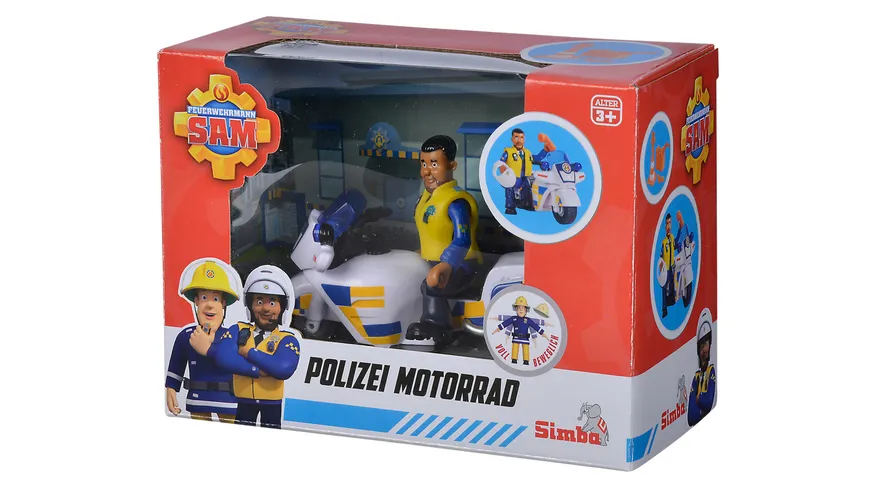 Simba - Feuerwehrmann Sam - Polizei Motorrad inkl. Polizist Malcom Figur und Zubehör