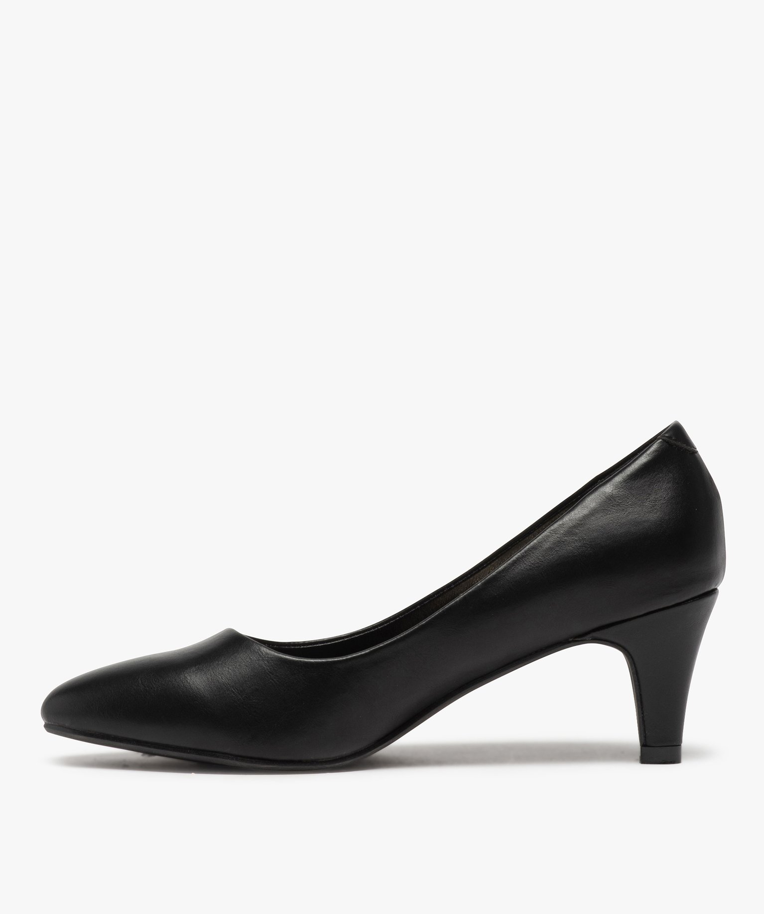 Escarpins femme unis à petit talon et bout amande noir | GEMO