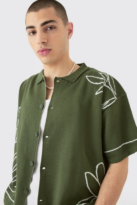 Kastiges Jacquard-Hemd mit abstraktem Detail