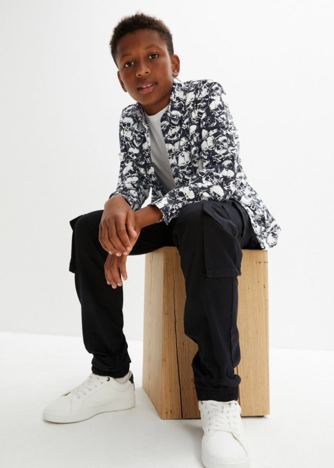 Jungen Langarmhemd mit Druck, Slim Fit