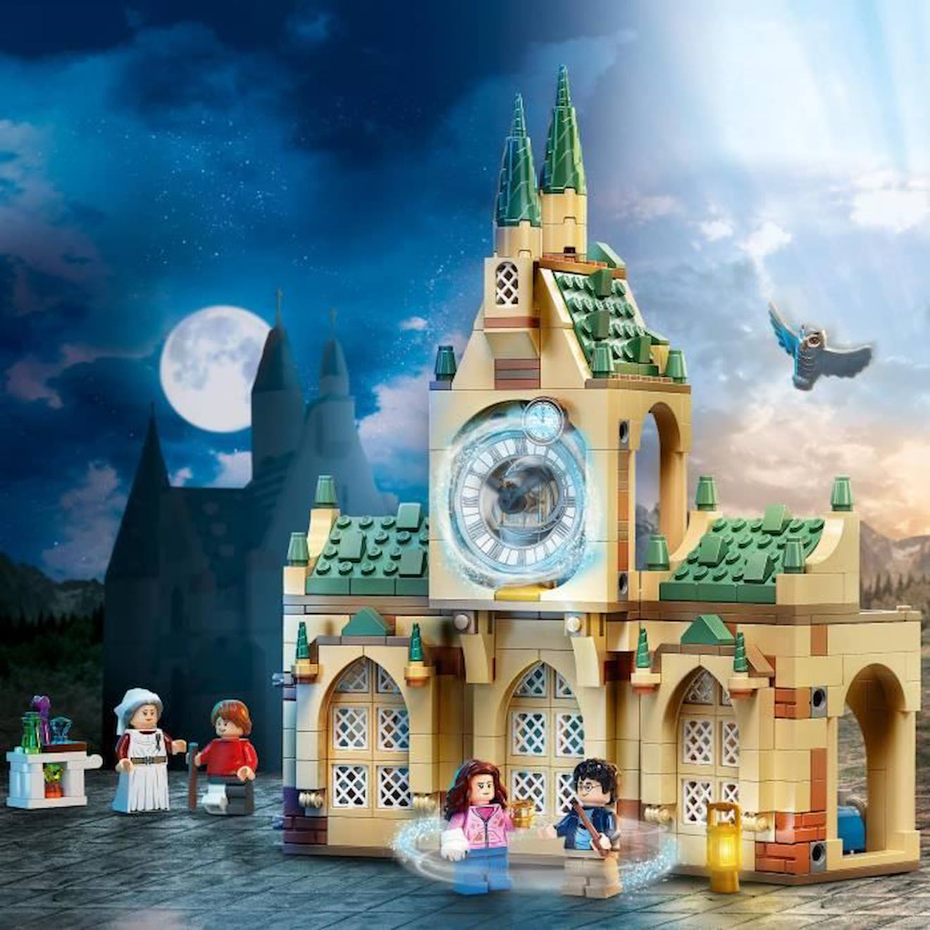 LEGO 76398 Harry Potter L’Infirmerie De Poudlard, Jouet Château et Tour de l'Horloge, Figurine Harry, Hermione, Ron, Enfants 8 Ans marron