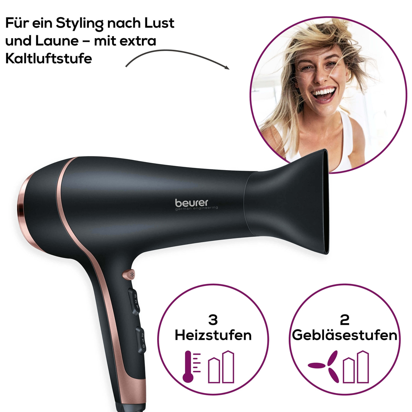 Beurer Haartrockner - HC 30-Hochwertig verchromter Föhn mit extra starker Leistung
