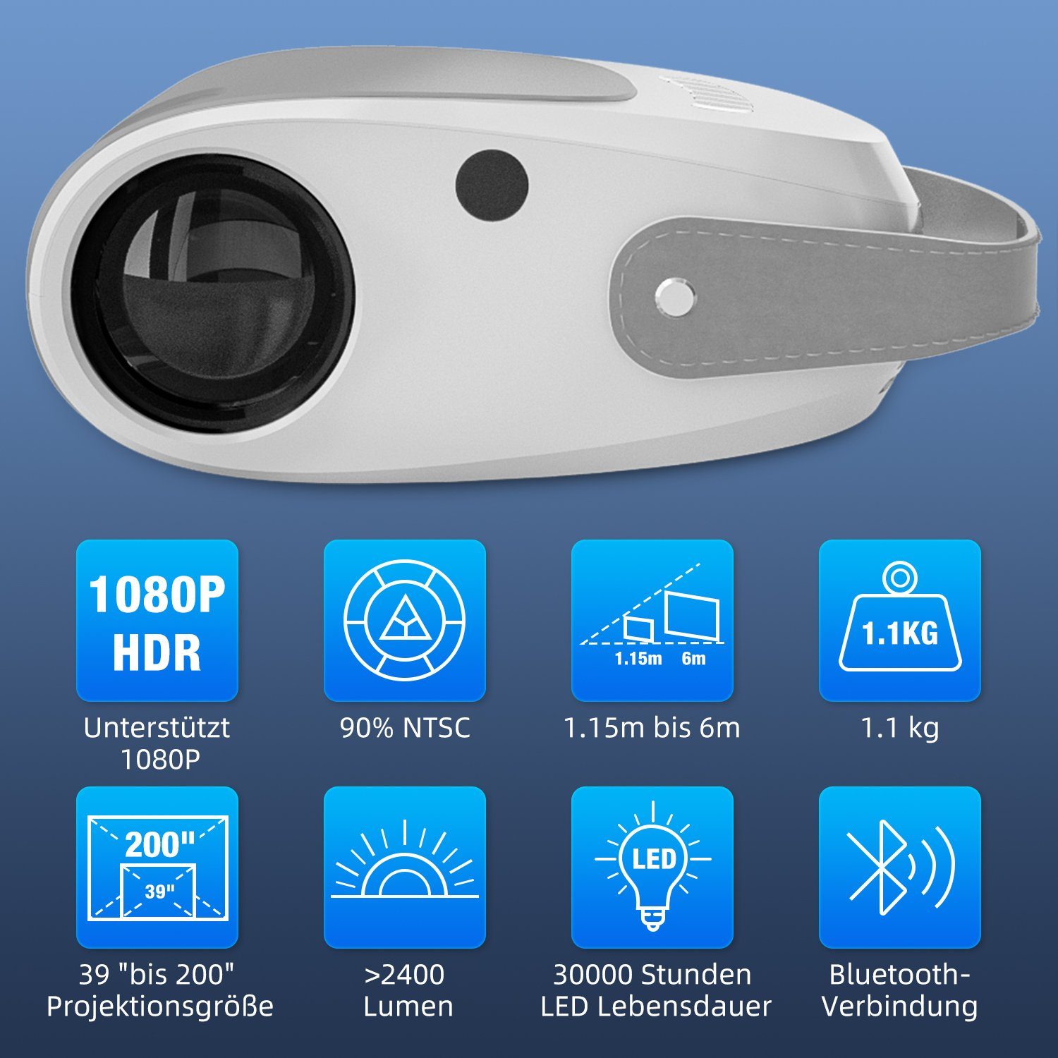 Authmic Beamer, WiFi Bluetooth Beamer Native 1080P Beamer LCD-Beamer (8000 lm, 1280x720 px, Kompatibel mit iOS/Android/Fire Stick/HDMI/USB/PS5)