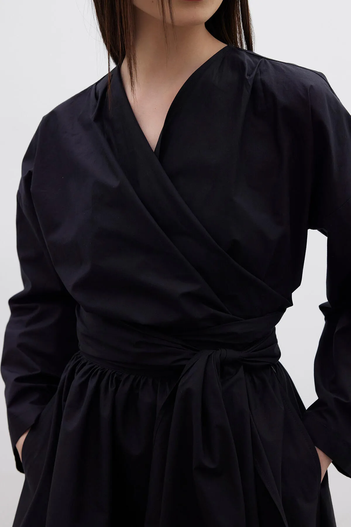 Manuka  Premium-Hemd im Kimono-Stil, Schwarz