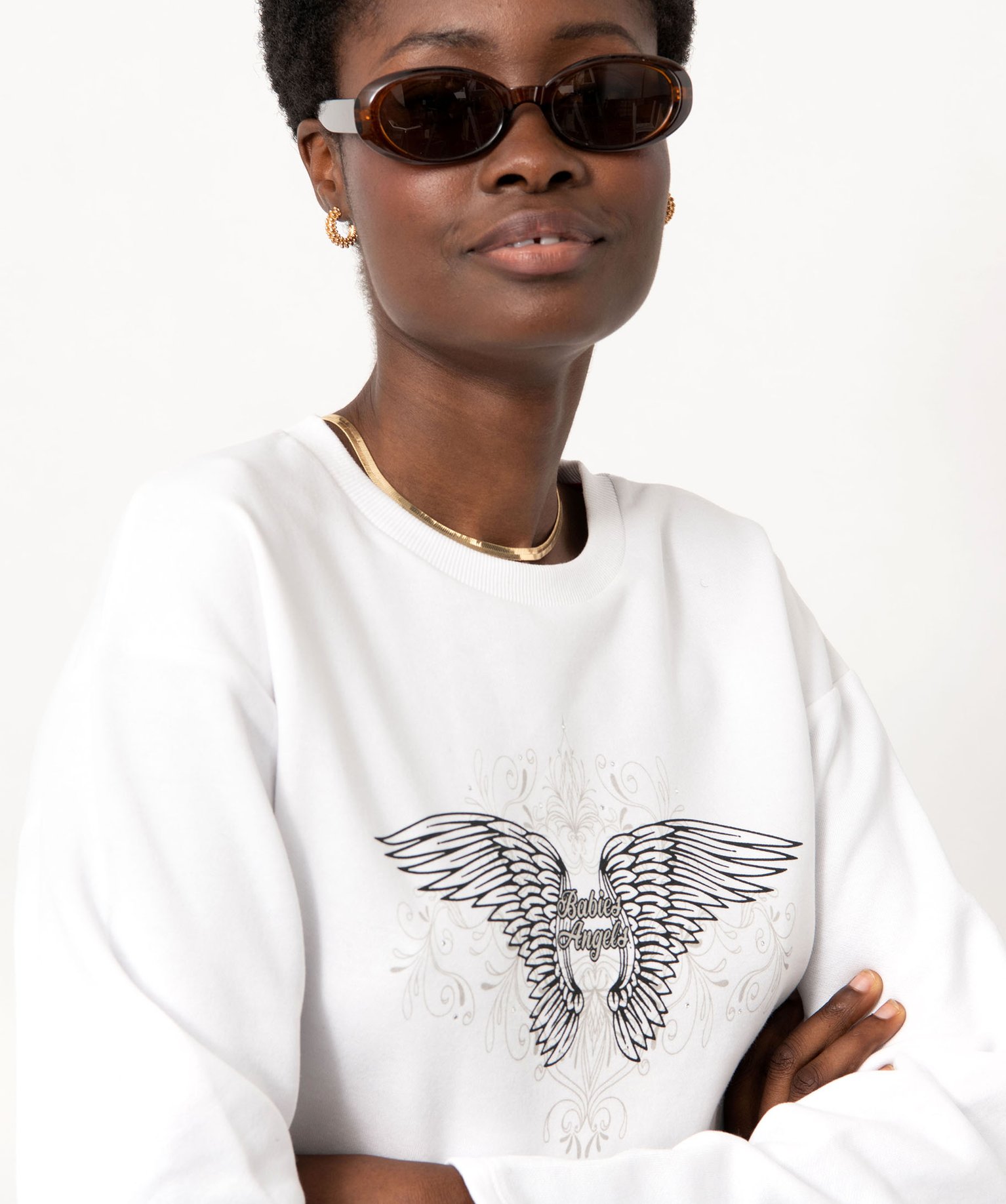 Sweat court avec motif sur le buste femme blanc | GEMO
