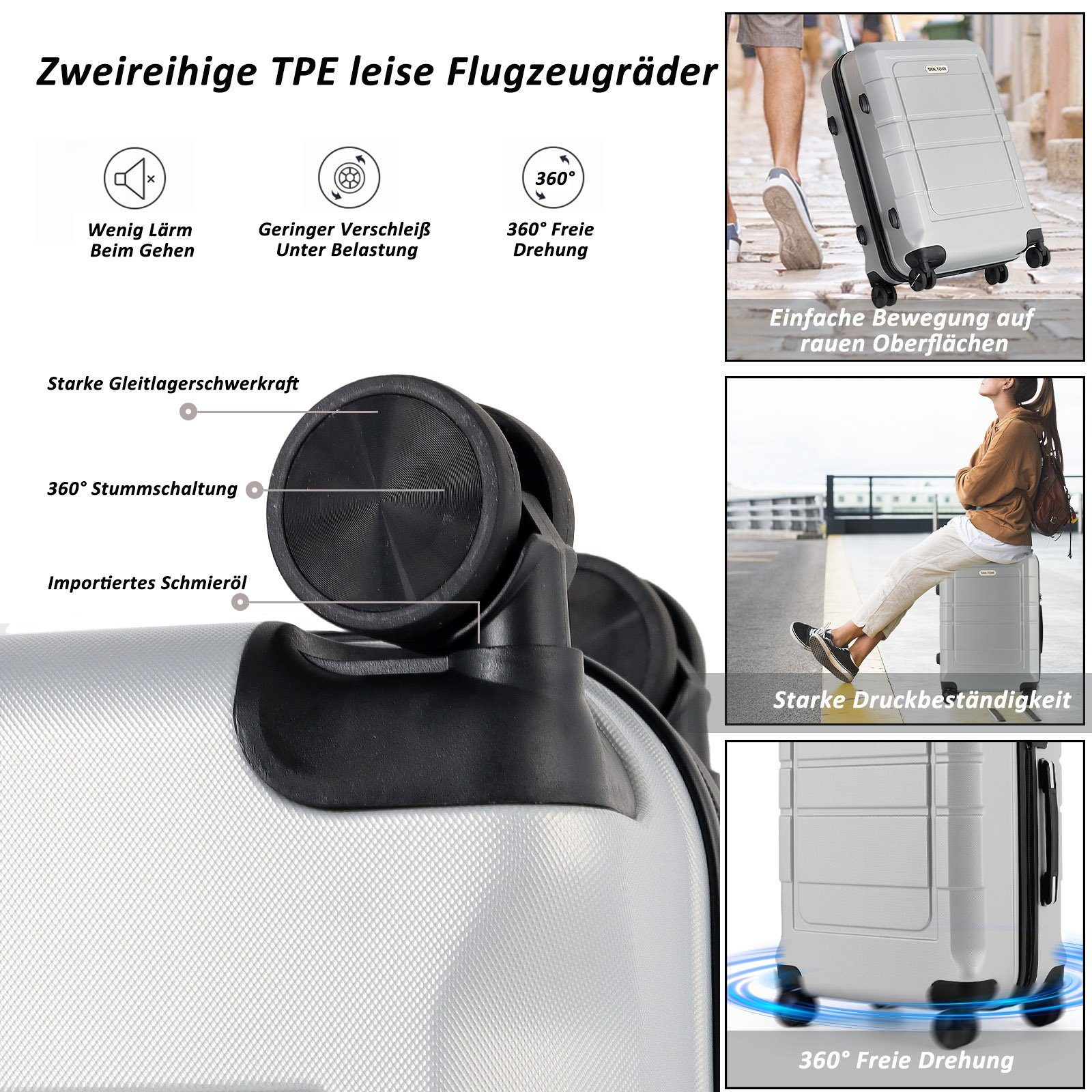 TAN.TOMI Trolleyset 3-Tlg Hartschalenkofferset Hard Shell Hartschalenkoffer Trolley Koffer, 4 Rollen, (3 tlg), Reisekoffer Reisekofferset Gepäck mit 4 Rollen und TSA Schloss(M-L-XL)