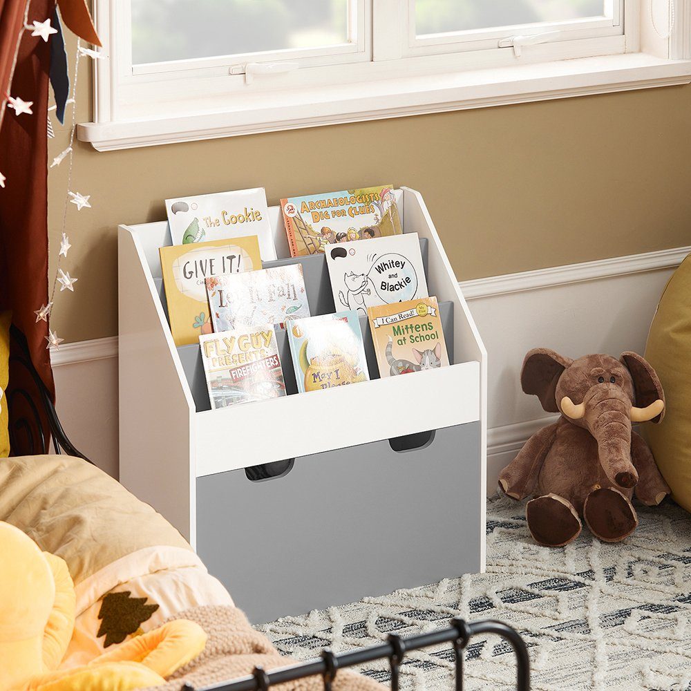 SoBuy Bücherregal KMB17, mit 3 Ablagefächern und einer herausnehmbaren Spielzeugtruh