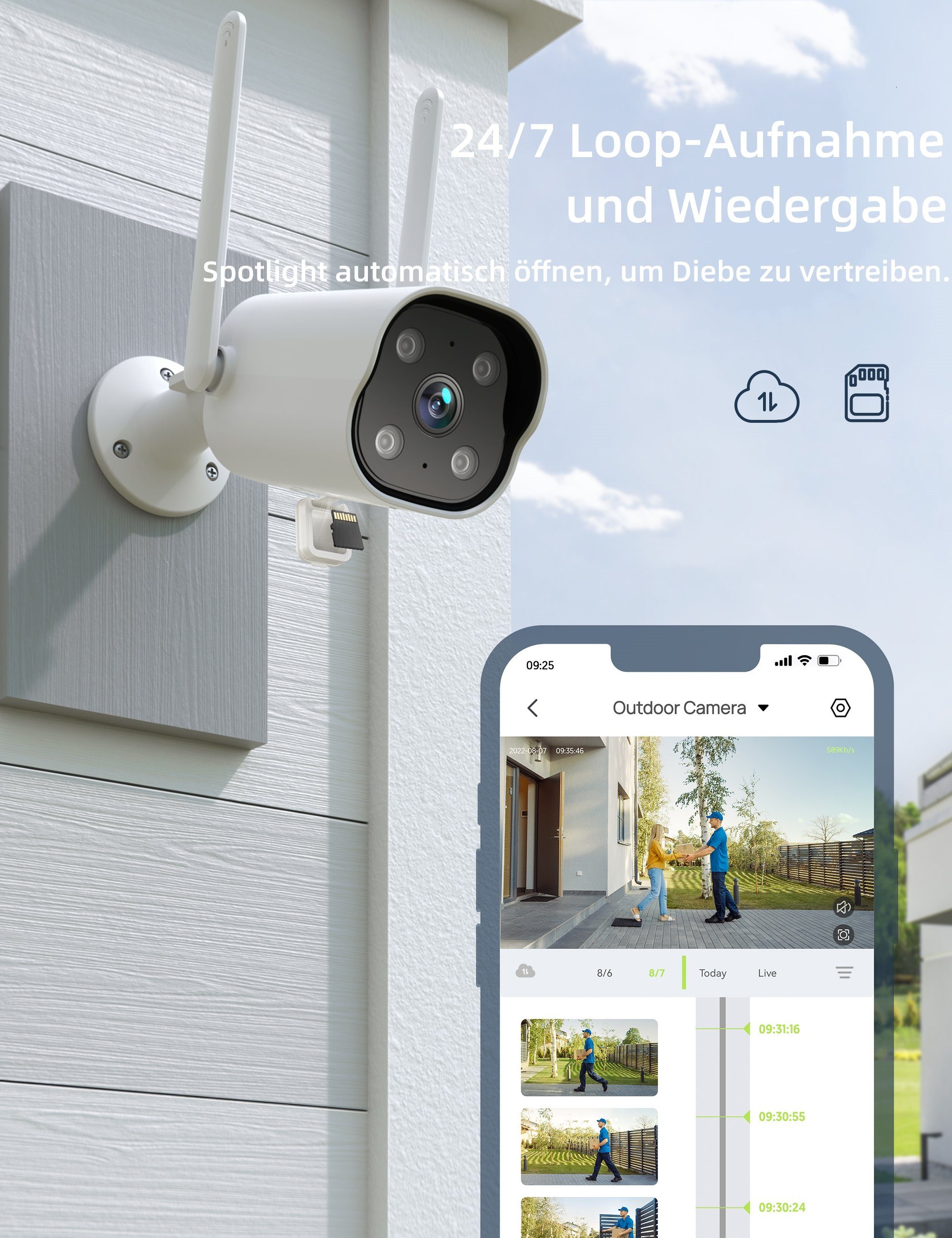 GNCC Außenbereich WLAN Überwachungskamera (2K, Bewegungserkennung, Zwei-Wege-Audio, Alexa)