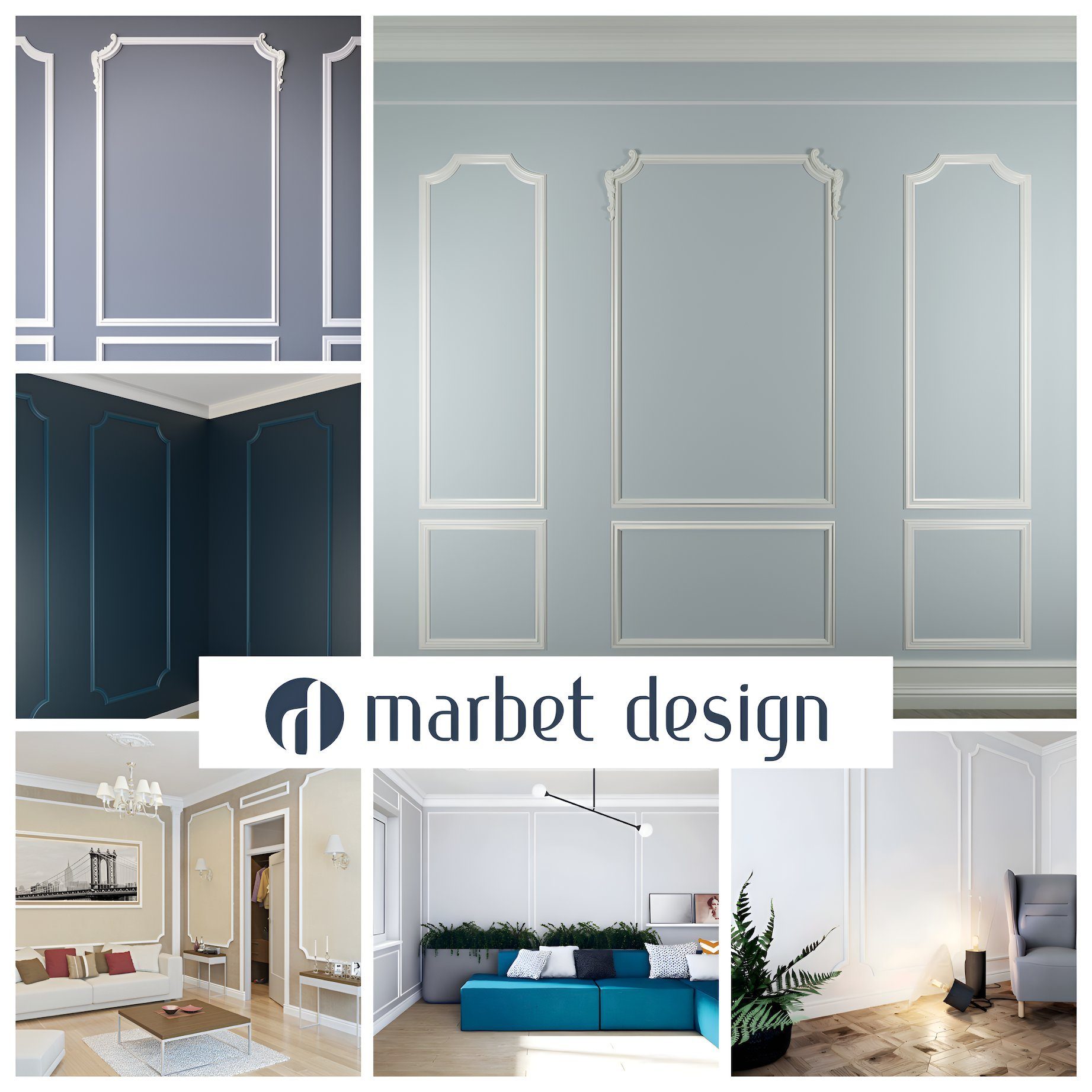 marbet design Zierleiste E-27, 2 Meter / 1 Leiste, Wandvertäfelung Styropor weiß - Segmentierte Wanddekoration XPS Stuck Dekor Kunststoff - Wandkassetten Flachprofile Segmente Wandprofil Raumdesign Ideen (E-27 23x11 mm, 2 Meter)