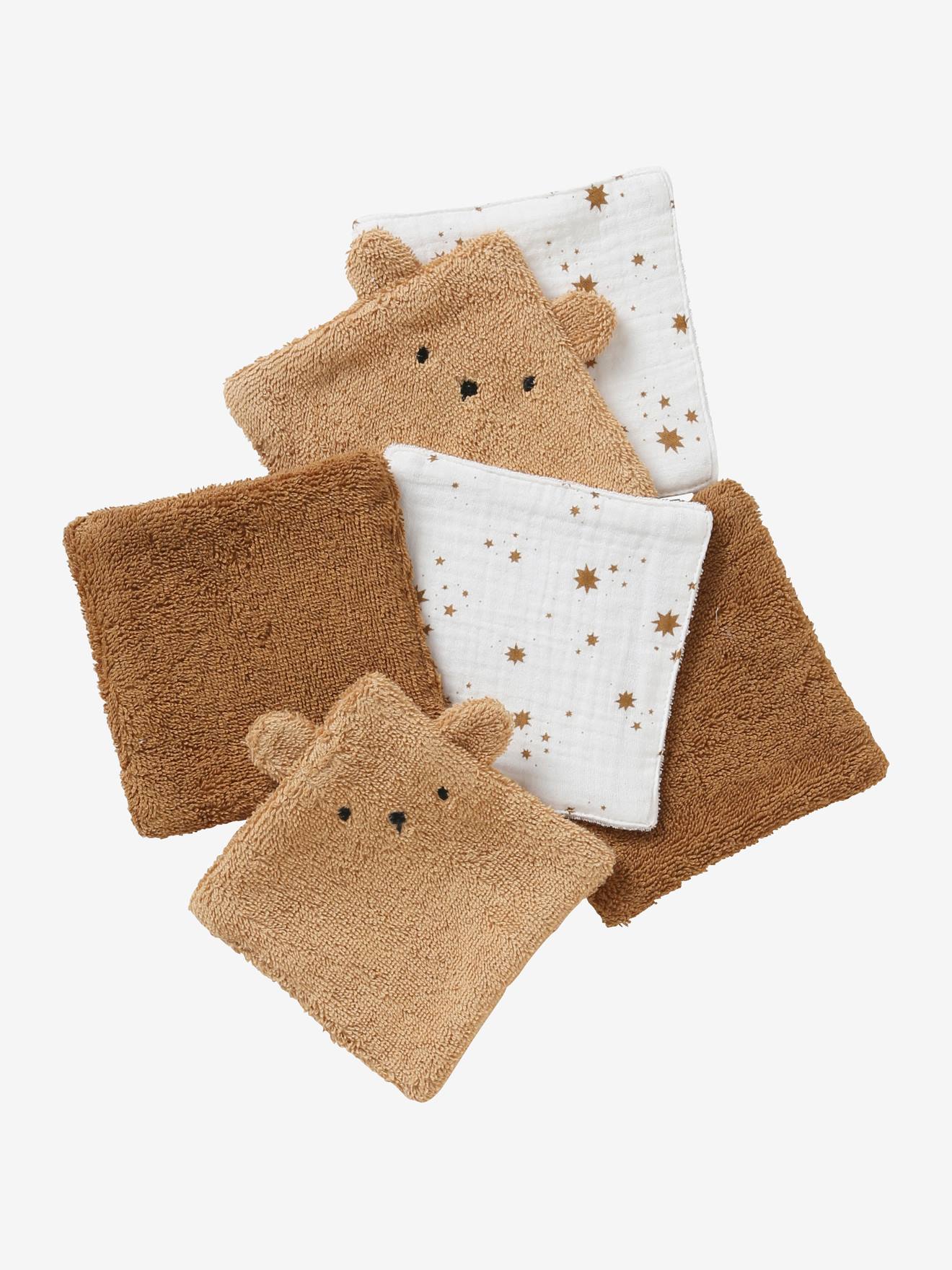 Lot de 6 lingettes lavables Ourson caramel