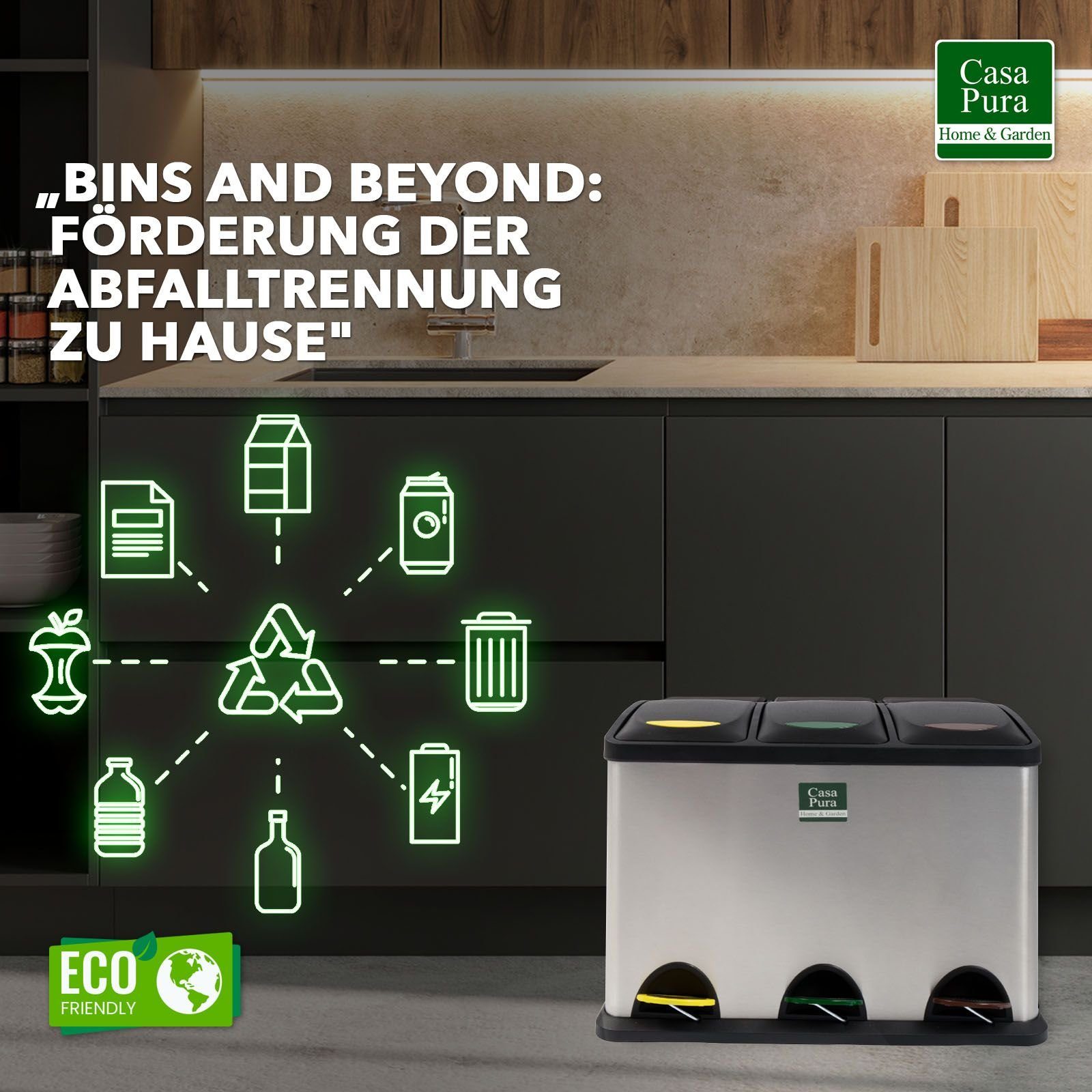 casa pura Mülleimer Brandon, 3 Größen, Mülleimer mit Trennsystem