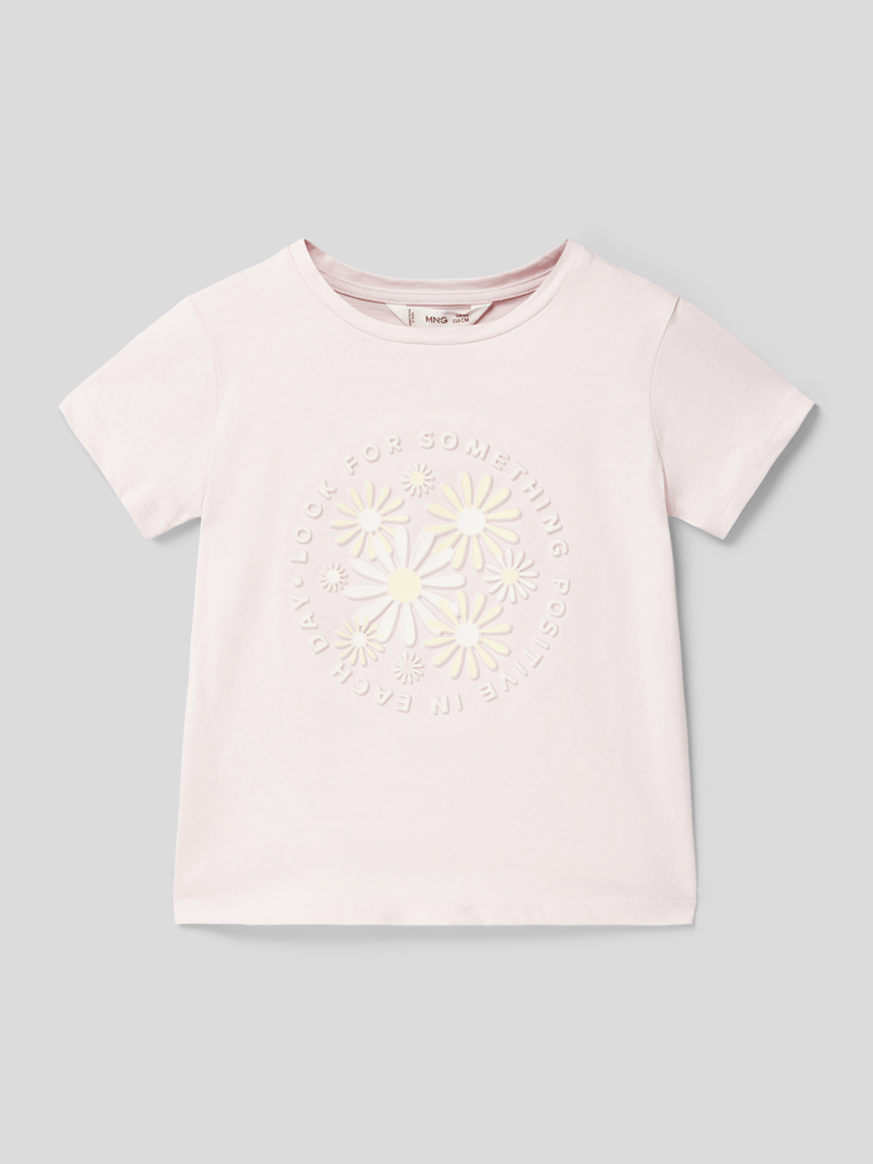 T-Shirt mit Statement-Print Modell 'flowers' in flieder