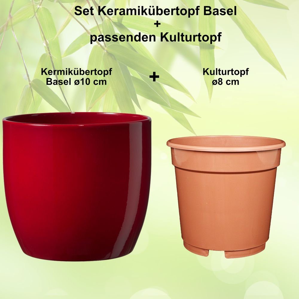 Heimwerkercenter Übertopf Set - Kermikübertopf Basel ø10 cm, bordeaux + Kulturtopf ø8