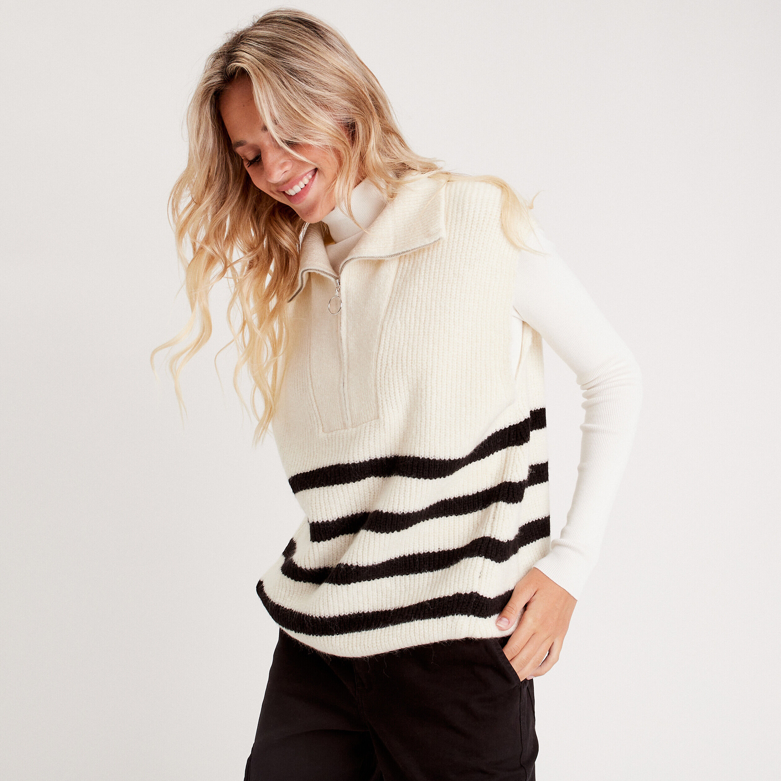 Pull col camionneur zippé ecru femme | Cache Cache